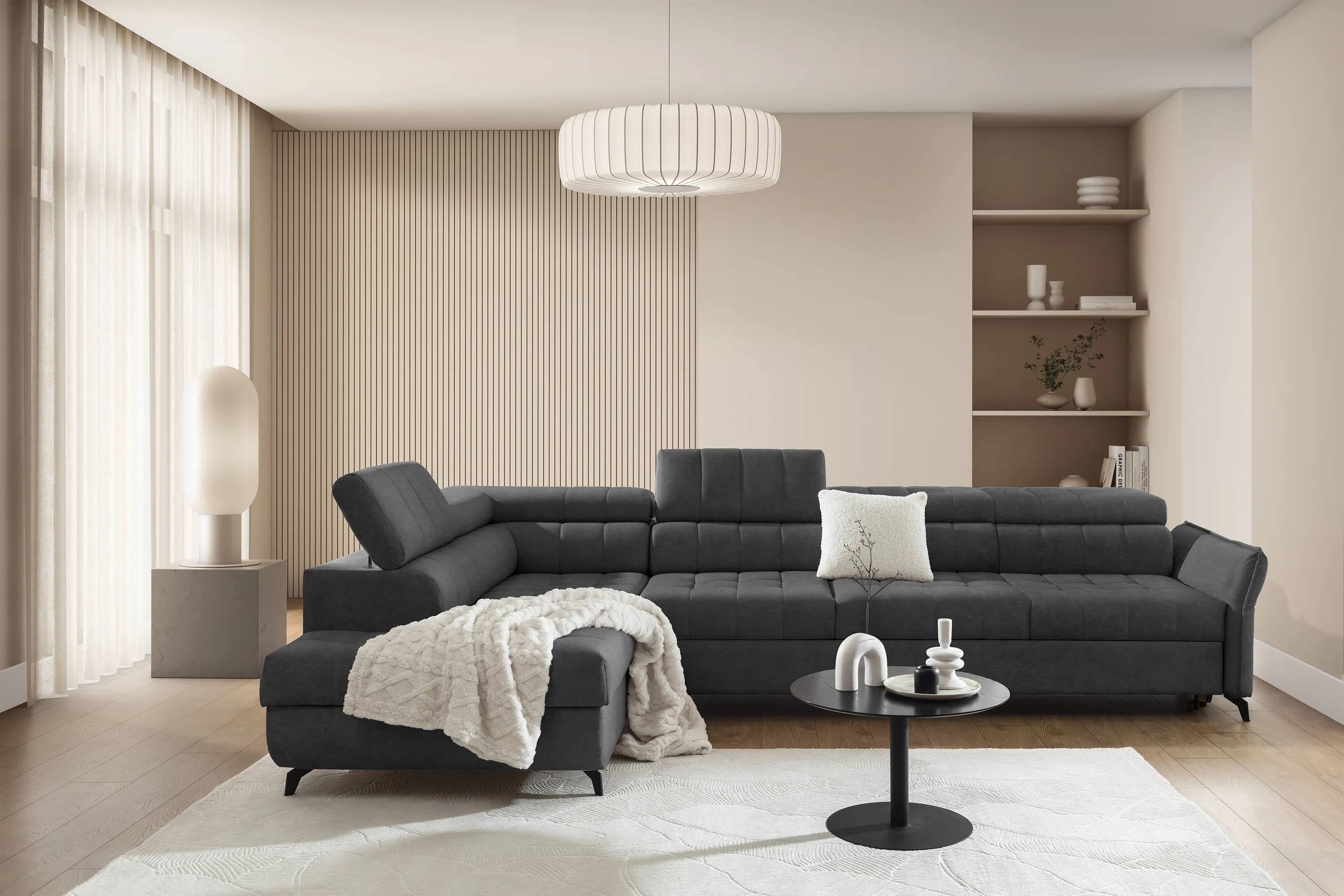 Narożnik lewostronny ELARIAS MAXI regulacja zagłówka i podłokietników tkanina Zetta 305 ciemnoszary - B_168455