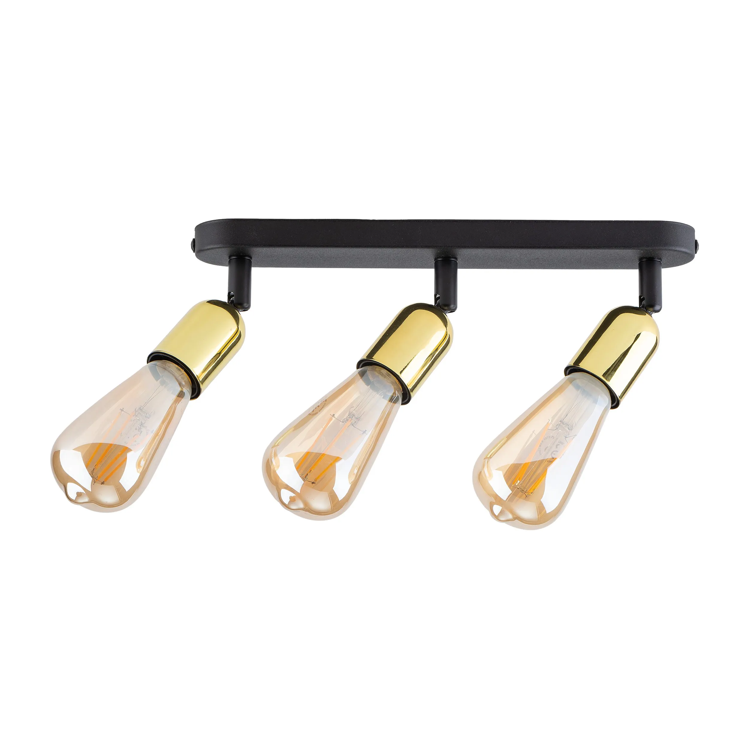 Lampa sufitowa TOP czarna listwa ze złotymi regulowanymi reflektorami 52x18x14cm
