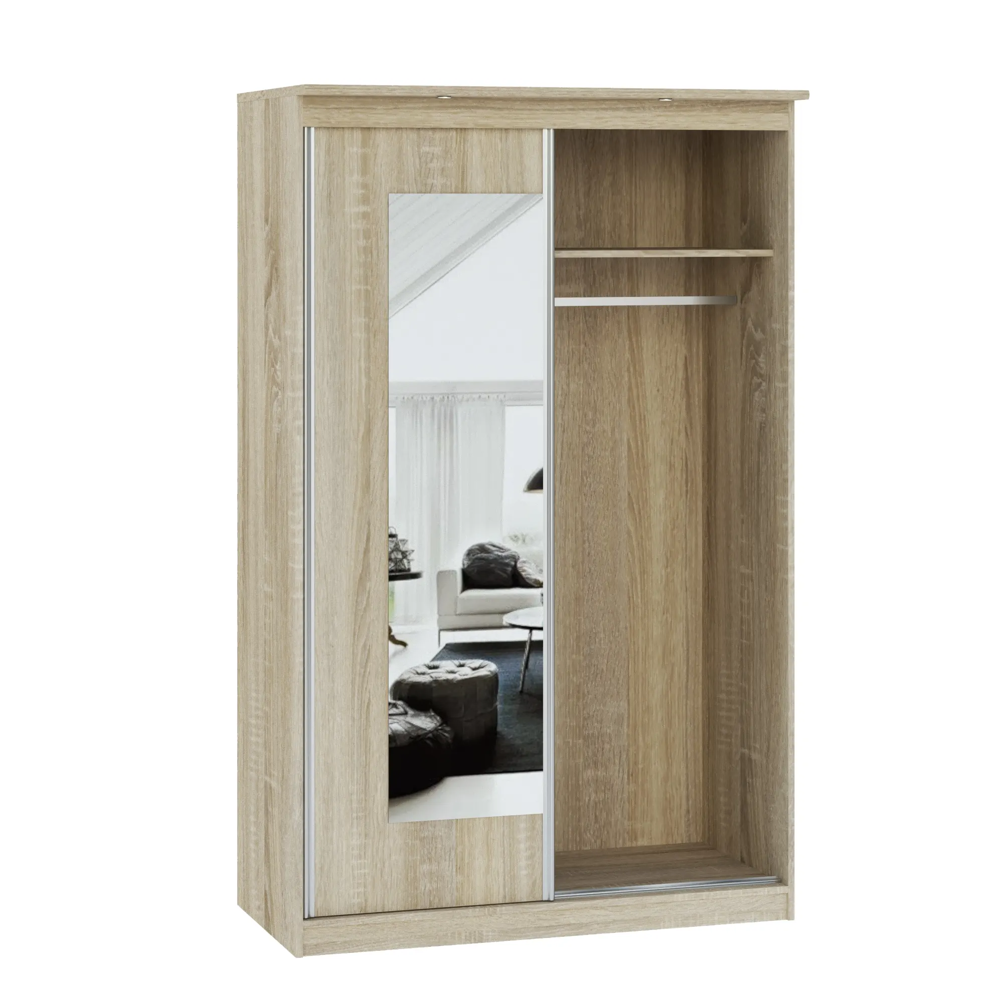 Szafa 2-drzwiowa z 2 lustrami MORTY 120cm drzwi przesuwne dąb sonoma - INT_5001992DOS1