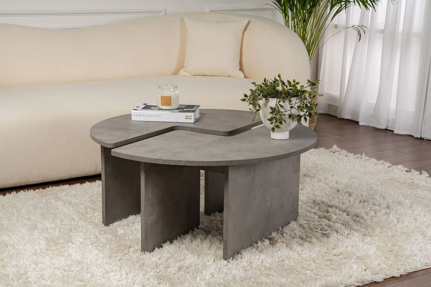 Stolik kawowy okrągły 2-elementowy MOIRA 90 cm betonowy szary - ASI_241NRD1407