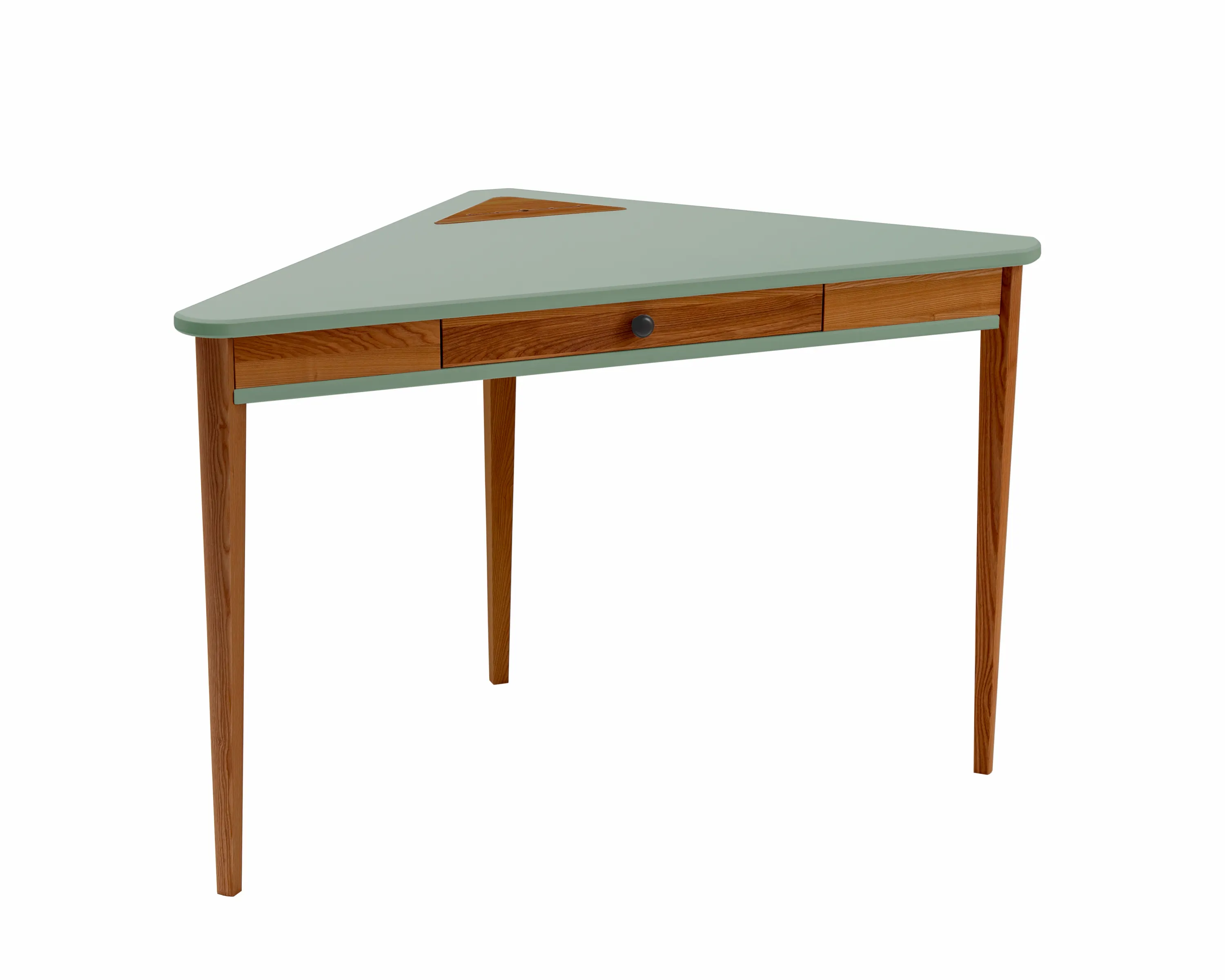 Biurko narożne z szufladą ASHME 114x85 szałwiowy blat/ciemne jesionowe nogi