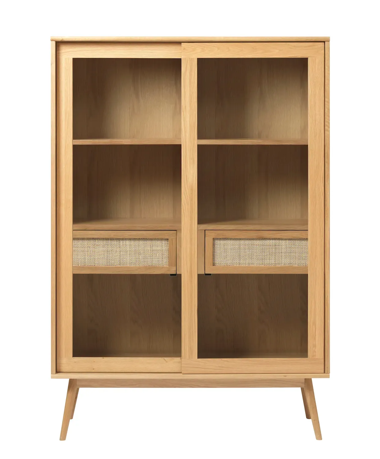 Witryna niska z rattanem BARRALI 2-drzwiowa z 2 szufladami - kolor: naturalny