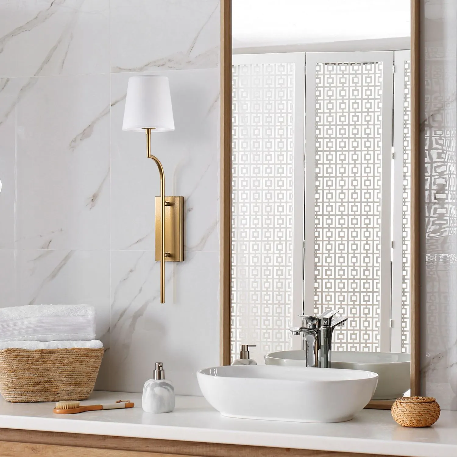 Lampa ścienna kinkiet LUMORA 16x72cm złota kolor klosza biały - ASI_892OPV2447