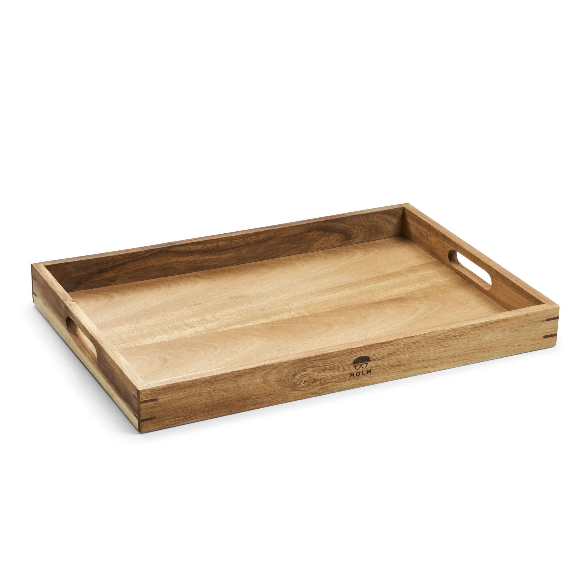 HOLM Taca 51 x 35 x 5 cm, drewno akacjowe drewniana taca, taca do serwowania, naturalny dąb, rączki uchwyty, drewniana konstrukcja