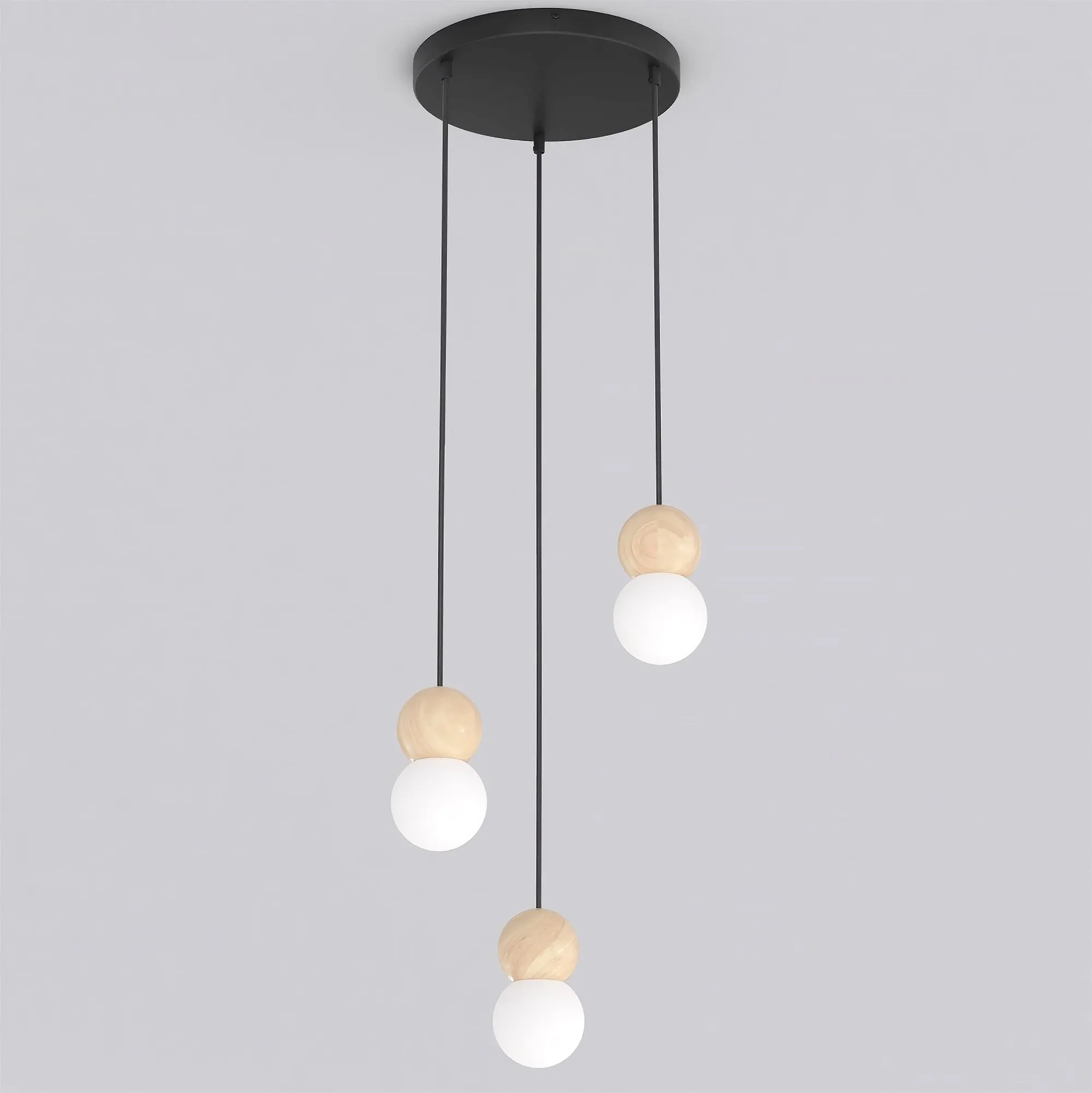 Lampa wisząca LOOP 3 BLACK czarny drewno biały