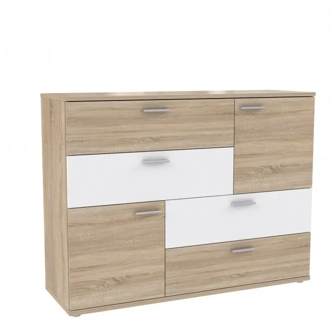 Komoda SKIVE Dąb Sonoma 2-drzwiowa z 4 szufladami- dąb sonoma, biały