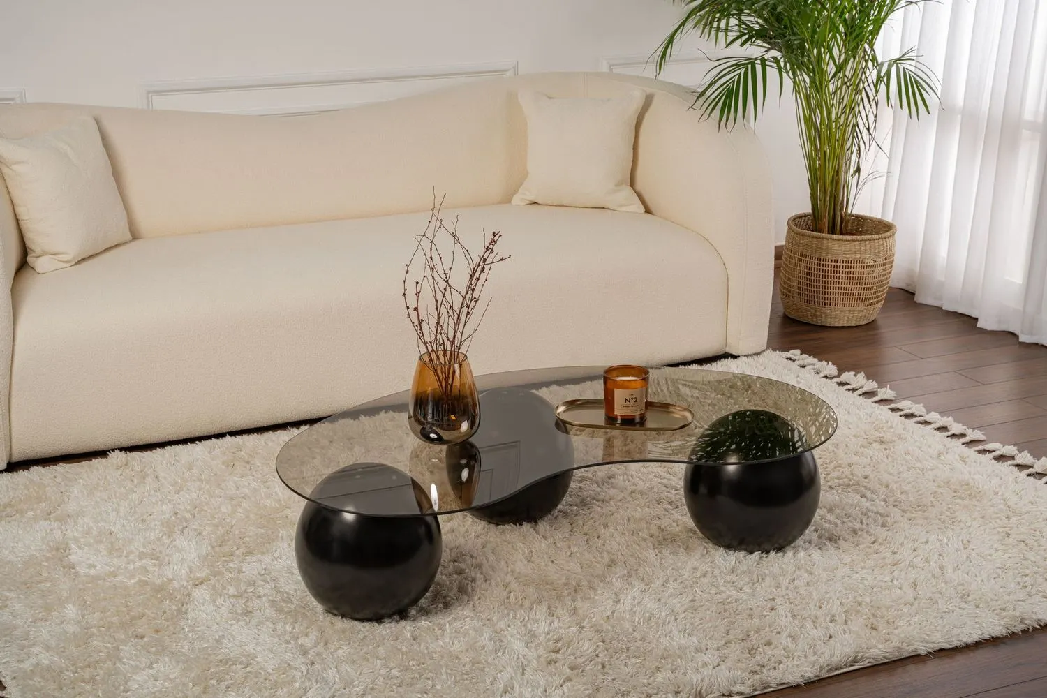 Stolik kawowy szklany SPHERE 70x120 asymetryczny czarny brązowy - ASI_857NRD1117