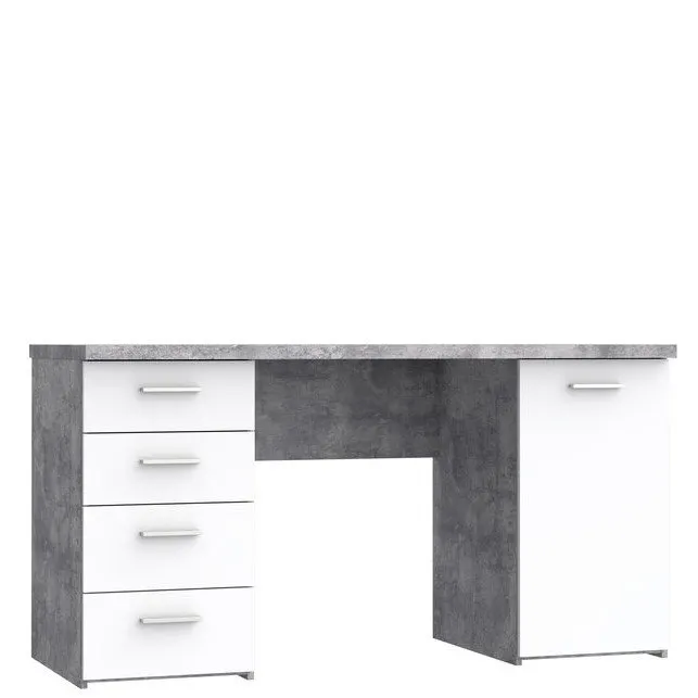 Biurko NET106 z szafką i 4 szufladami - biały, jasny beton