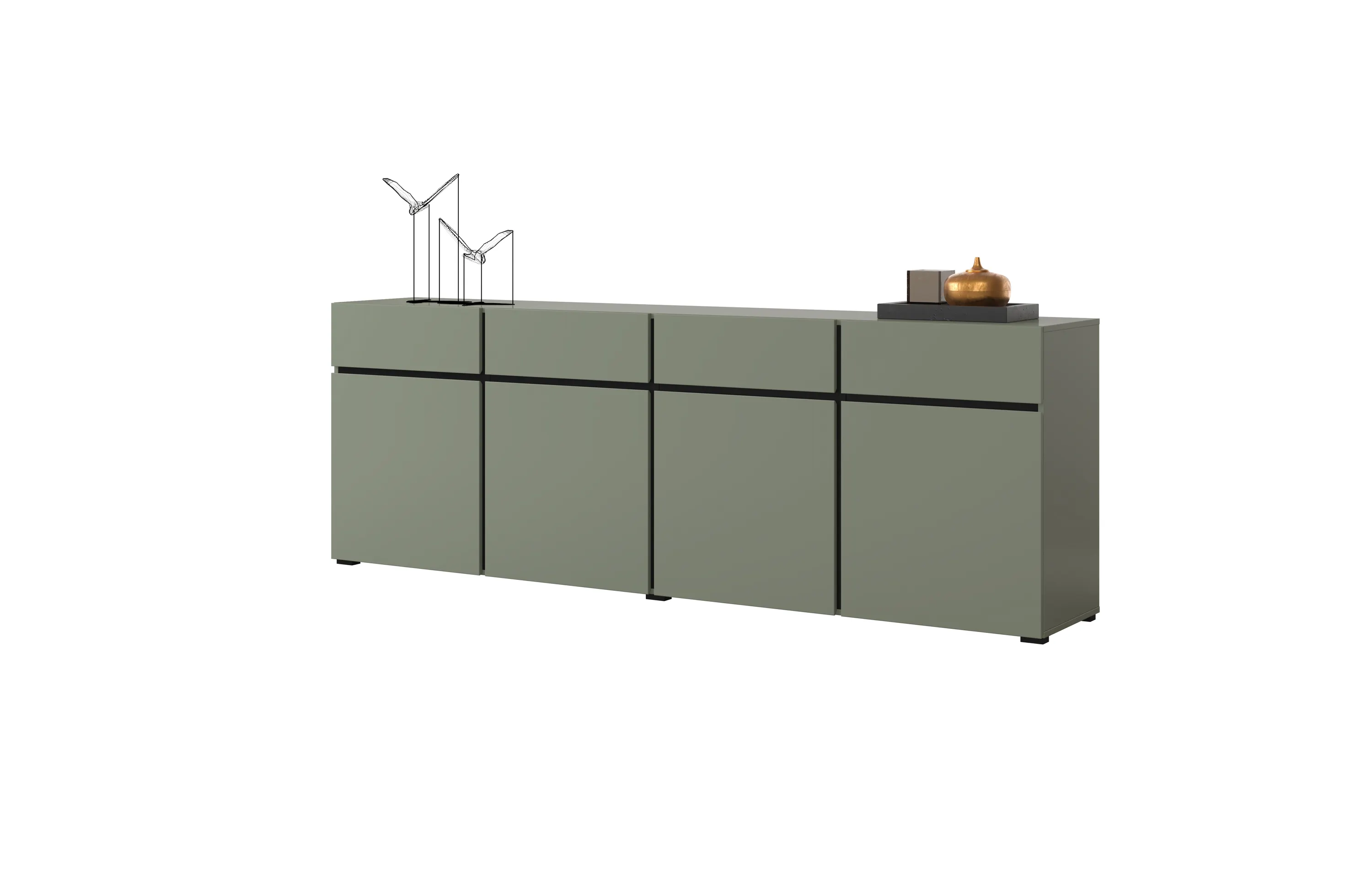 Komoda 4-drzwiowa z szufladami CROSS 225 cm zielona - 24GWMY25