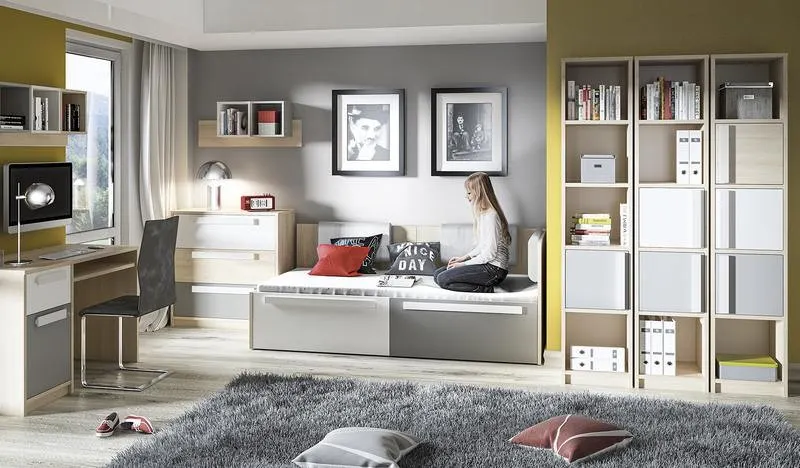 Komoda z 3 szufladami DROP 10 z szufladami z możliwością montażu wstawek frontowych buk fjord, biały, szary - 1DROP1001-001