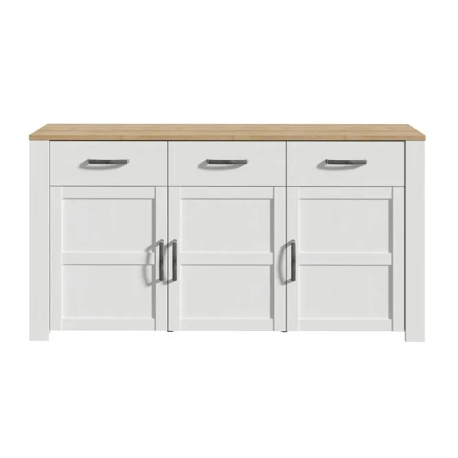 Komoda 3-drzwiowa z 3 szufladami CHISBURY - dąb riviera, modrzew jasny sibu - BHLK231-M482