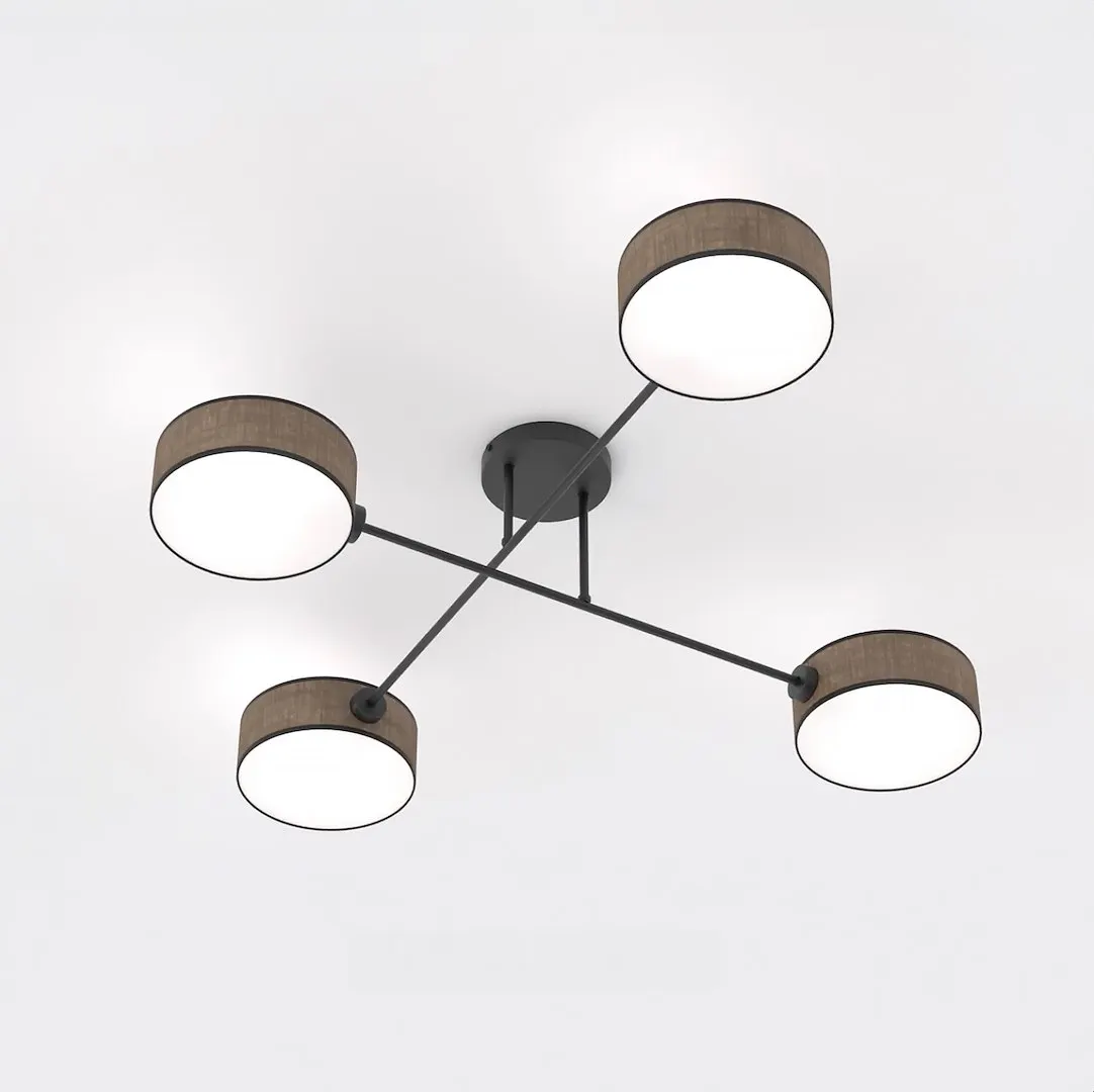 lampa sufitowa, okapowy design, czarne elementy, białe klosze, metalowa konstrukcja