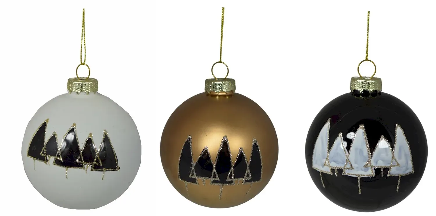 Bombki szklane 12 sztuk biało-złoto-czarne brokat