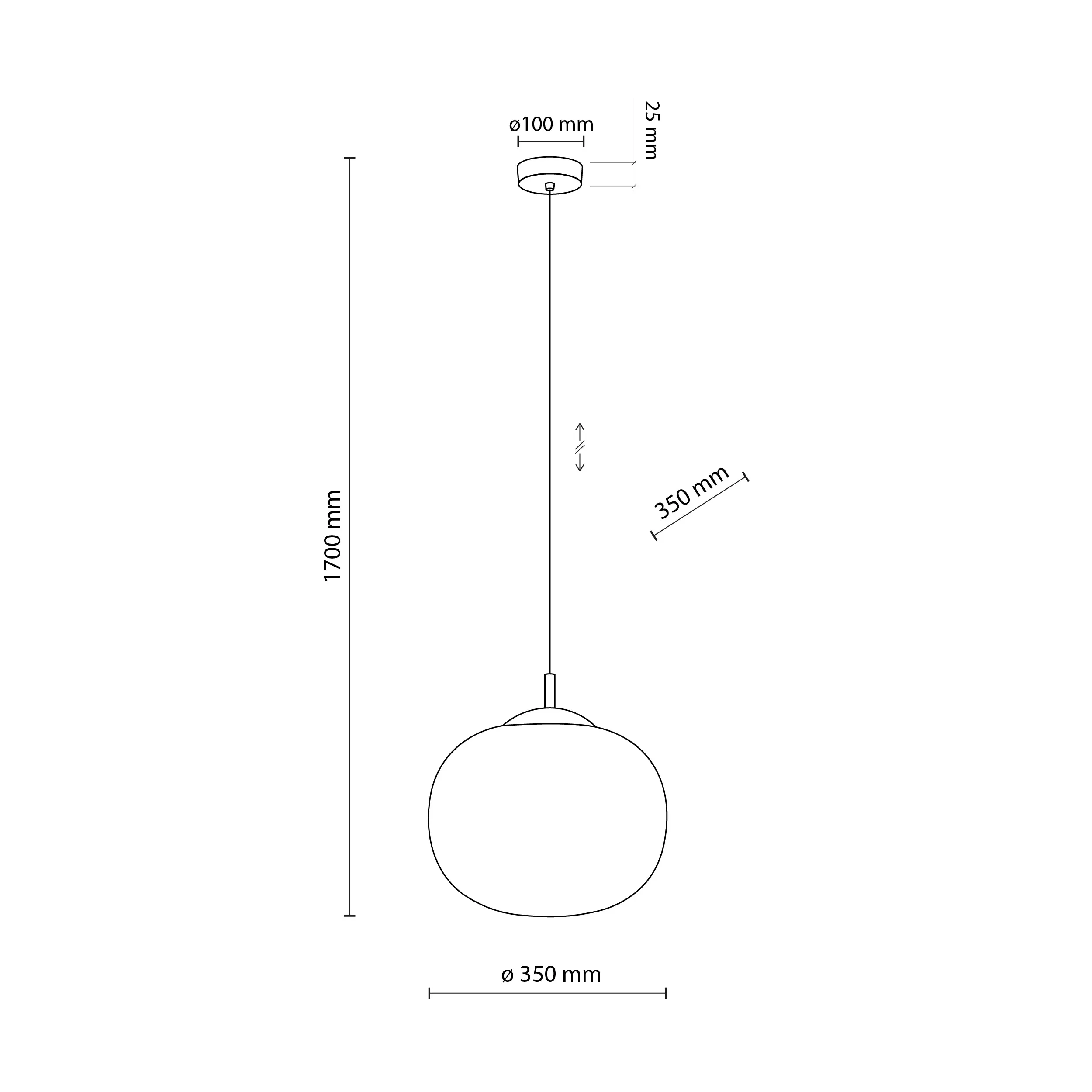 Lampa wisząca VIBE czarna z białym okrągłym szklanym kloszem 175x35cm - TK_4804