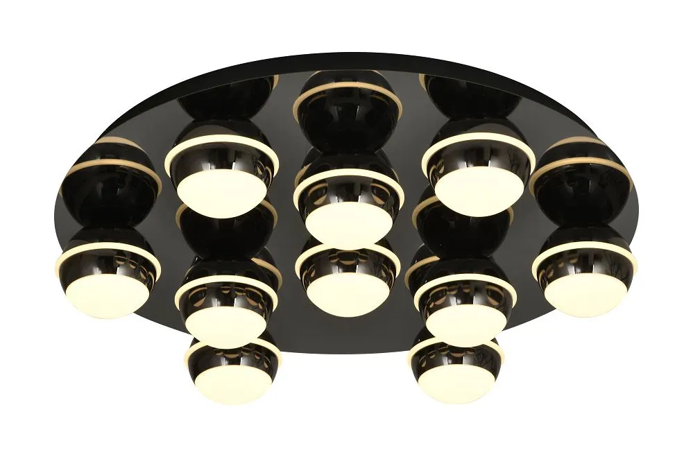 image lampa sufitowa, okrągła płyta, baza czarna, kule świetlne, modny design