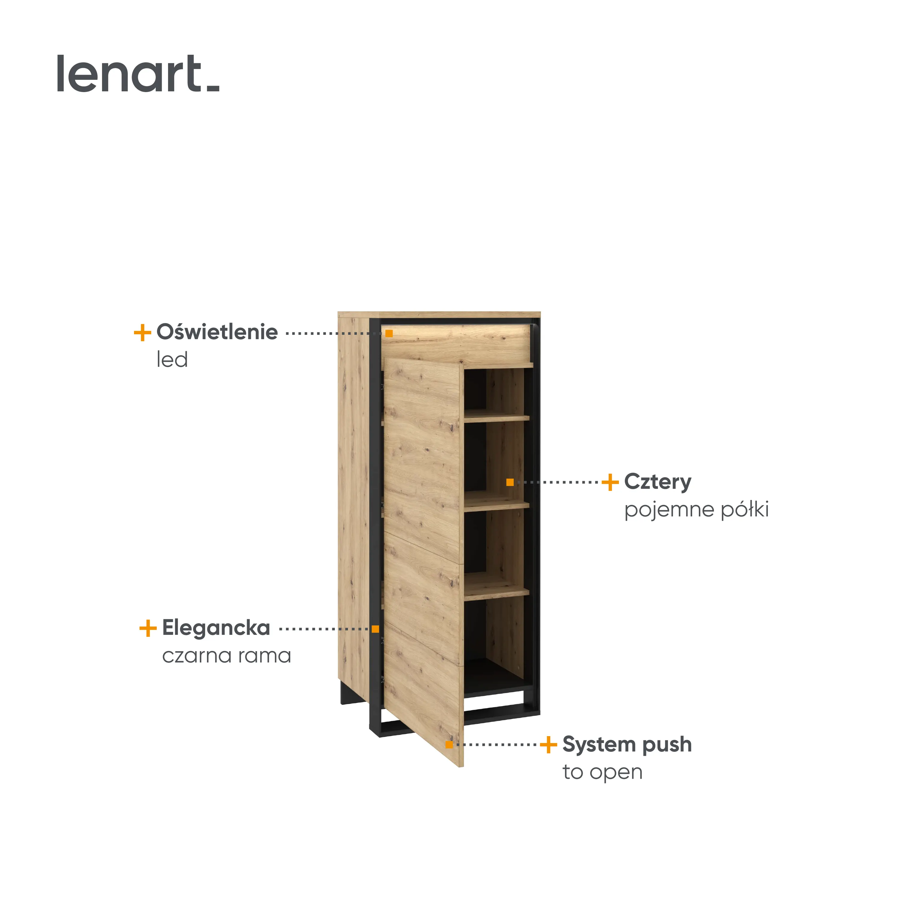 Szafka 60cm LED Quant QA-07 dąb artisan/czarna - QA7DAC