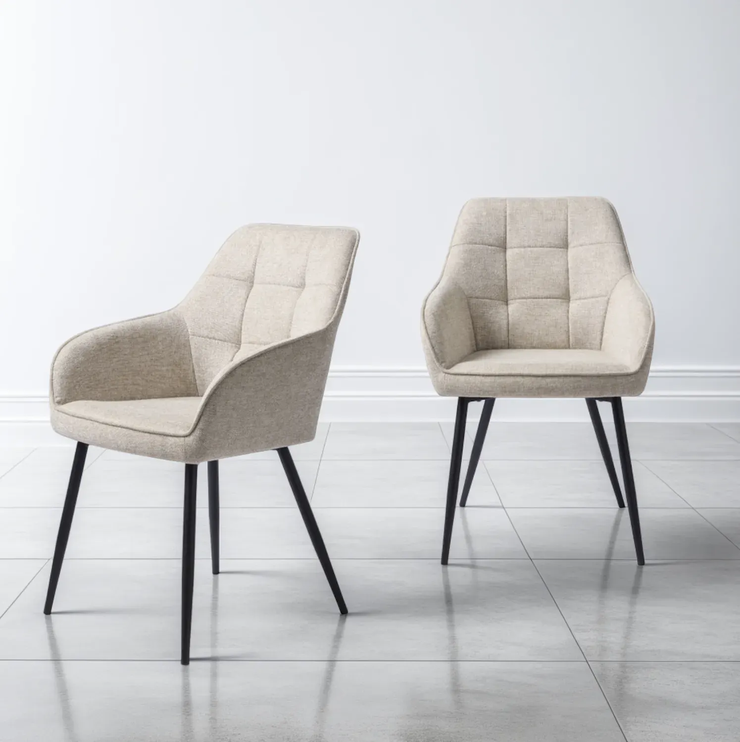 Krzesło pikowane NOLAN metalowe nóżki - piaskowy - UN_50800000