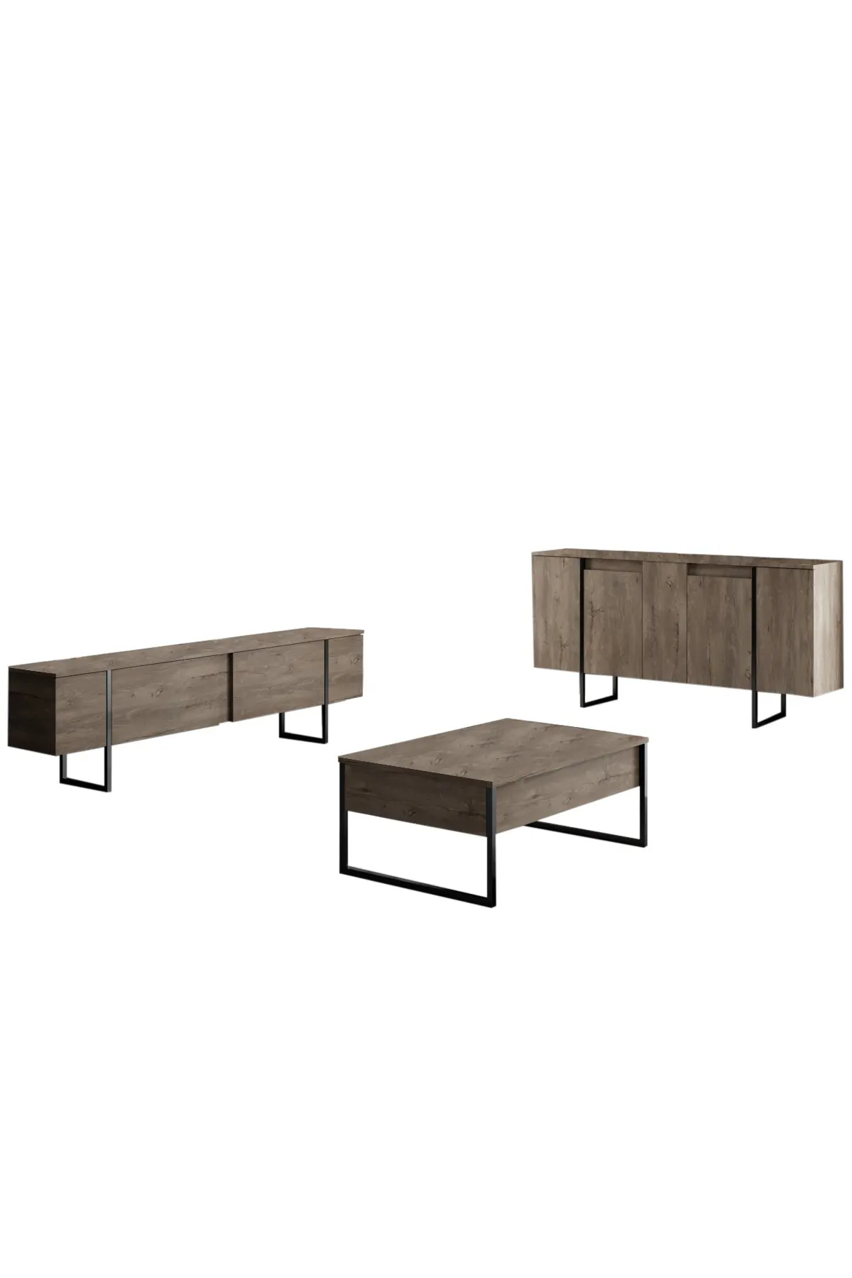 Komoda drewniana 4-drzwiowa LUXE 160 cm kolor orzechowy czarny stelaż — zdjęcie 9