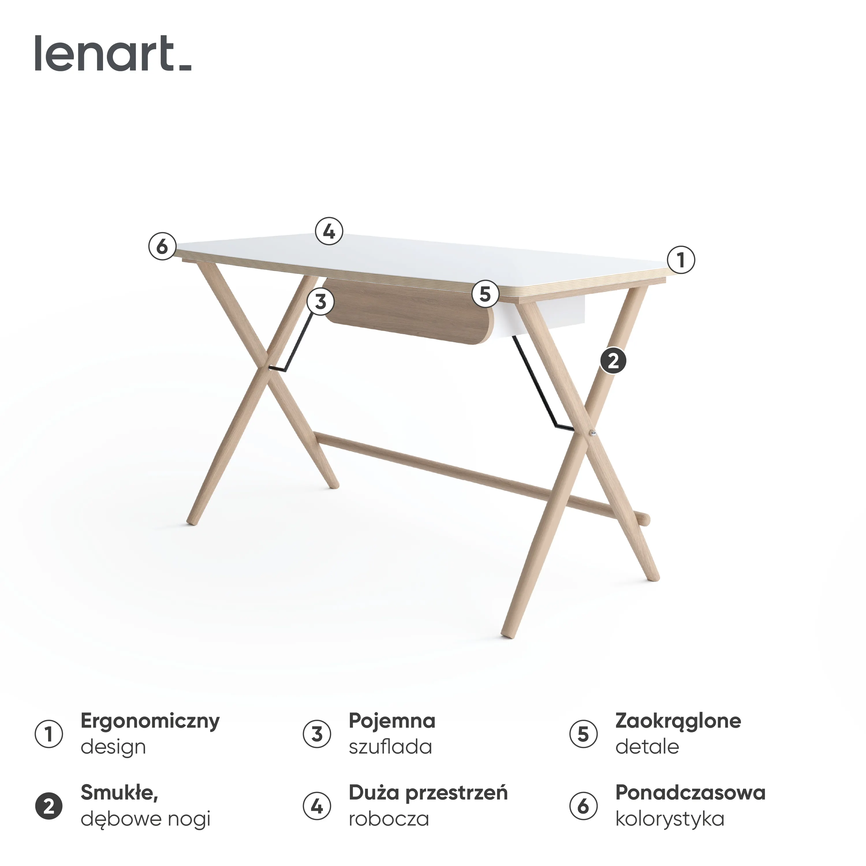 Biurko z szufladą MATCH MW-01 biały/dąb jasny - MW1BID