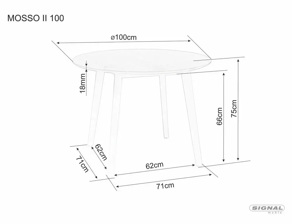 Stół okrągły MOSSO II 100 cm biały blat/drewniane nogi - MOSSOIIBD100