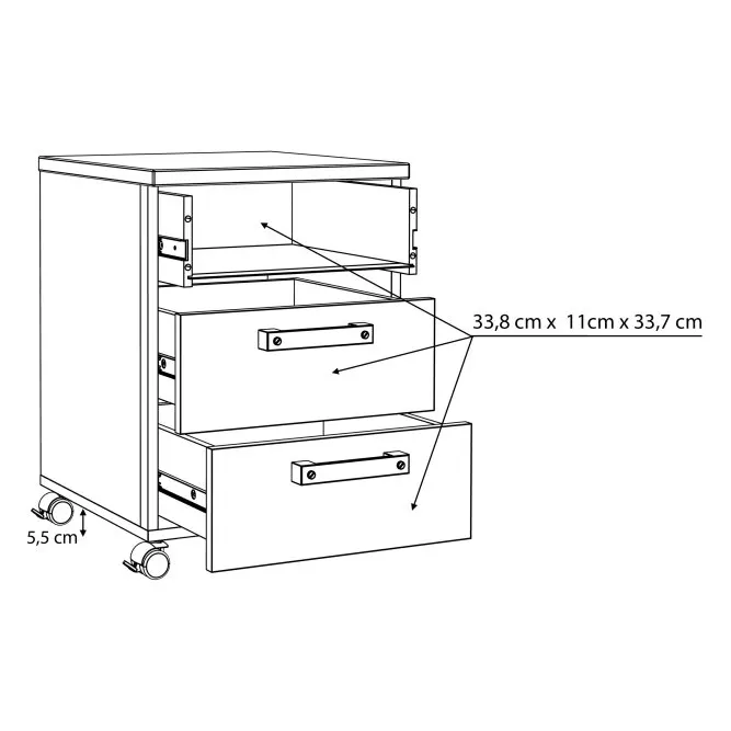 Kontener na kółkach CLIF z 3 szufladami - old wood vintage, beton - CLFC111-C546
