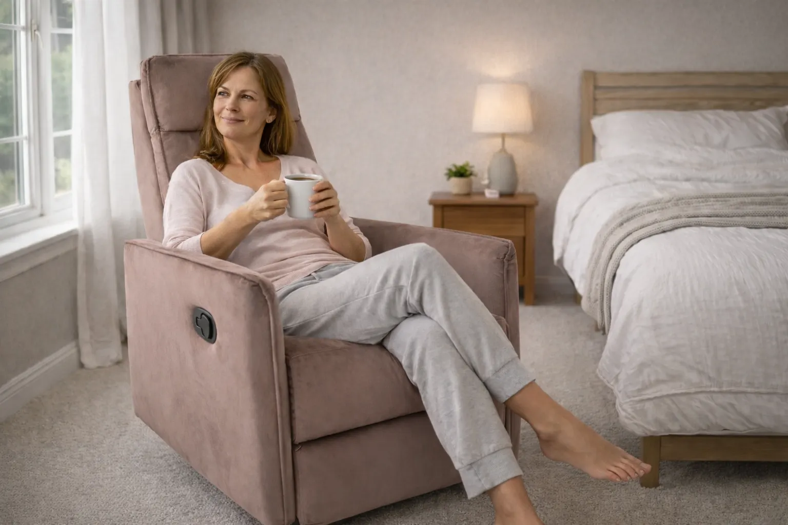 Meble, Osoba, Siedząc, Krzesło, Łóżko