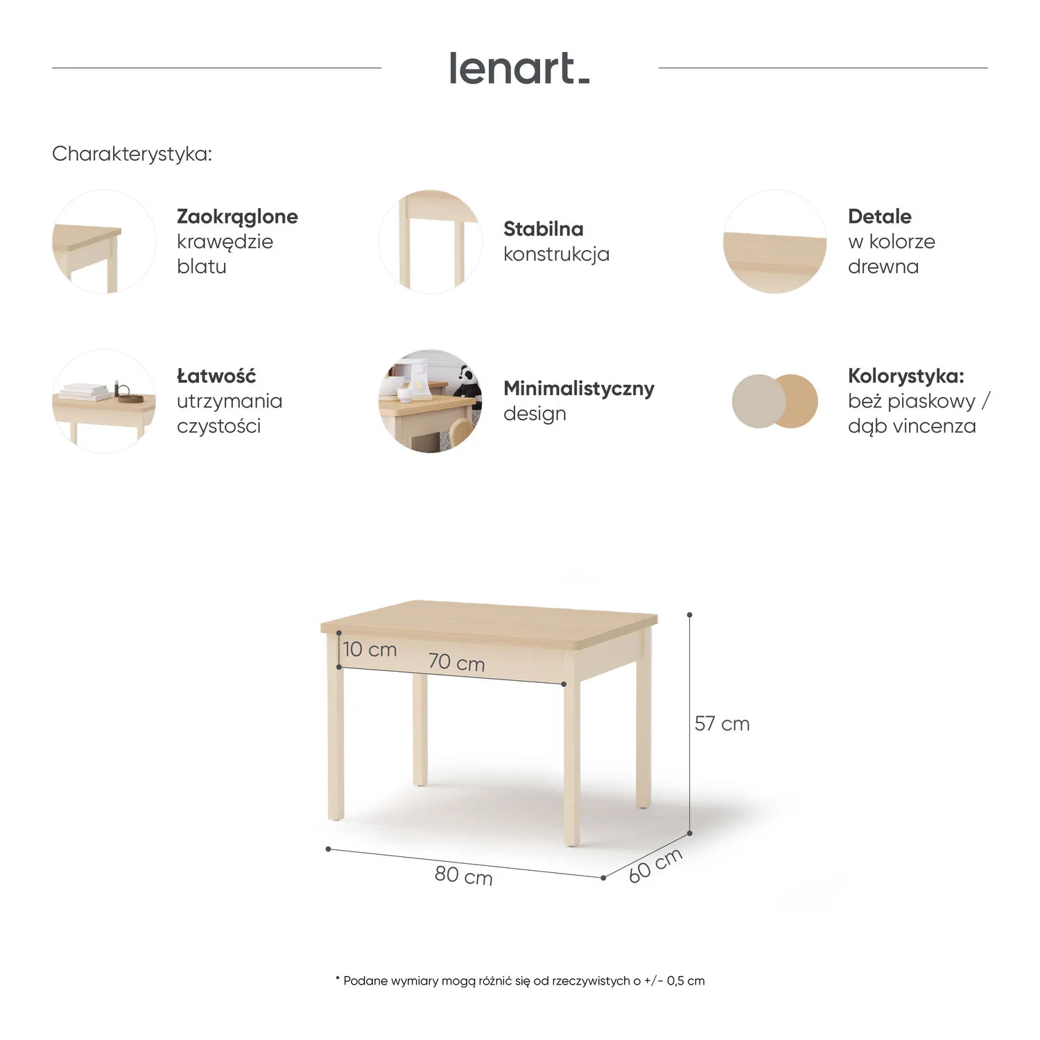 Stolik dziecięcy STORY 18 beż piaskowy dąb vincenza bielony - SO18BPVB