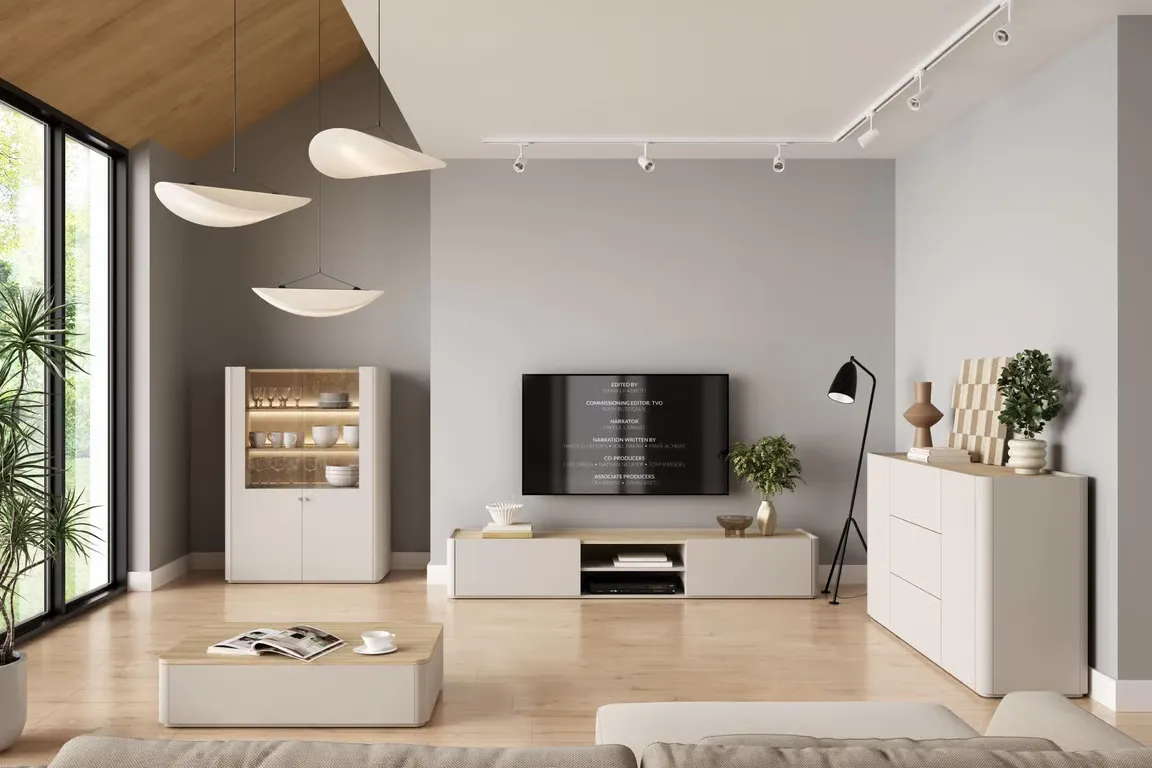 Szafka RTV z klapą i 1 szufladą ELIVO RTV 220cm cashmere dąb olejowany — zdjęcie 9