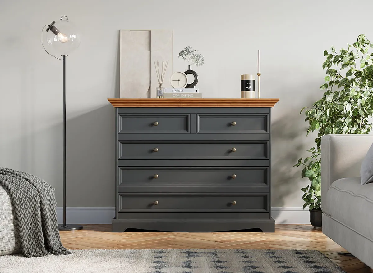 Komoda z 5 szufladami BELLUNO ELEGANTE 112 cm grafit - dąb - PL005G/D