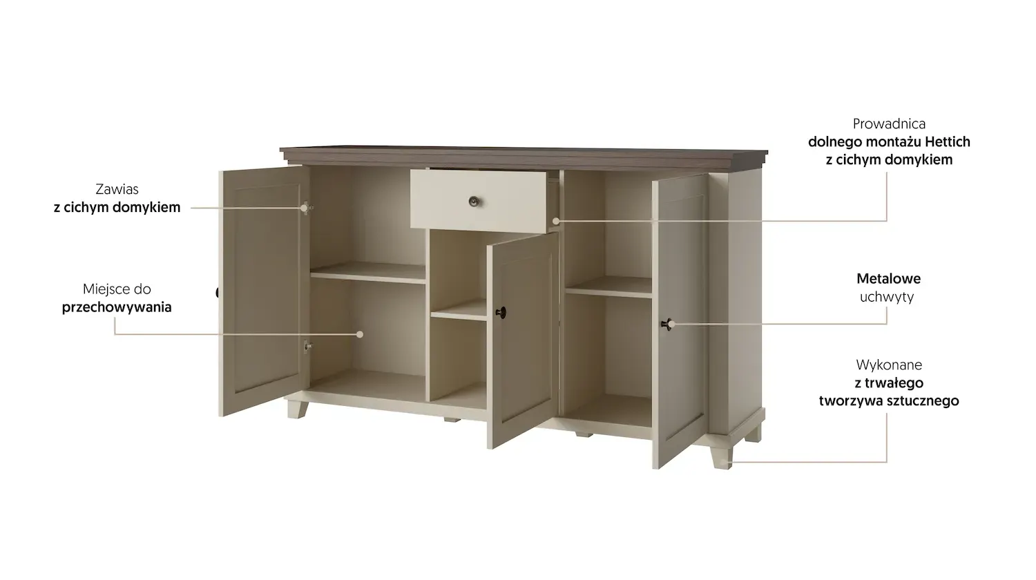 Komoda 3-drzwiowa z 1 szufladą EVORA WM beż jasny dąb dunin - 24D1JU47