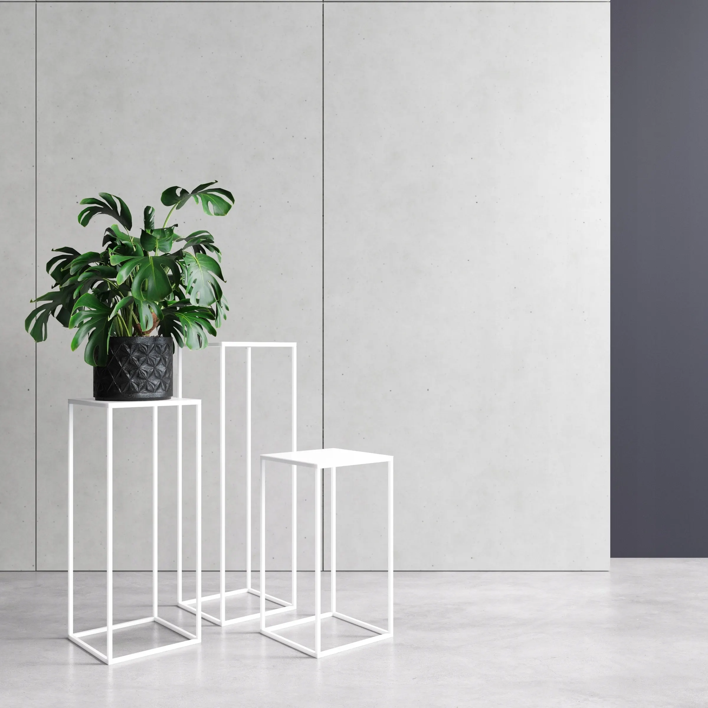 Kwietnik stojący metal drewno BREST L biały - LD_TZ000159