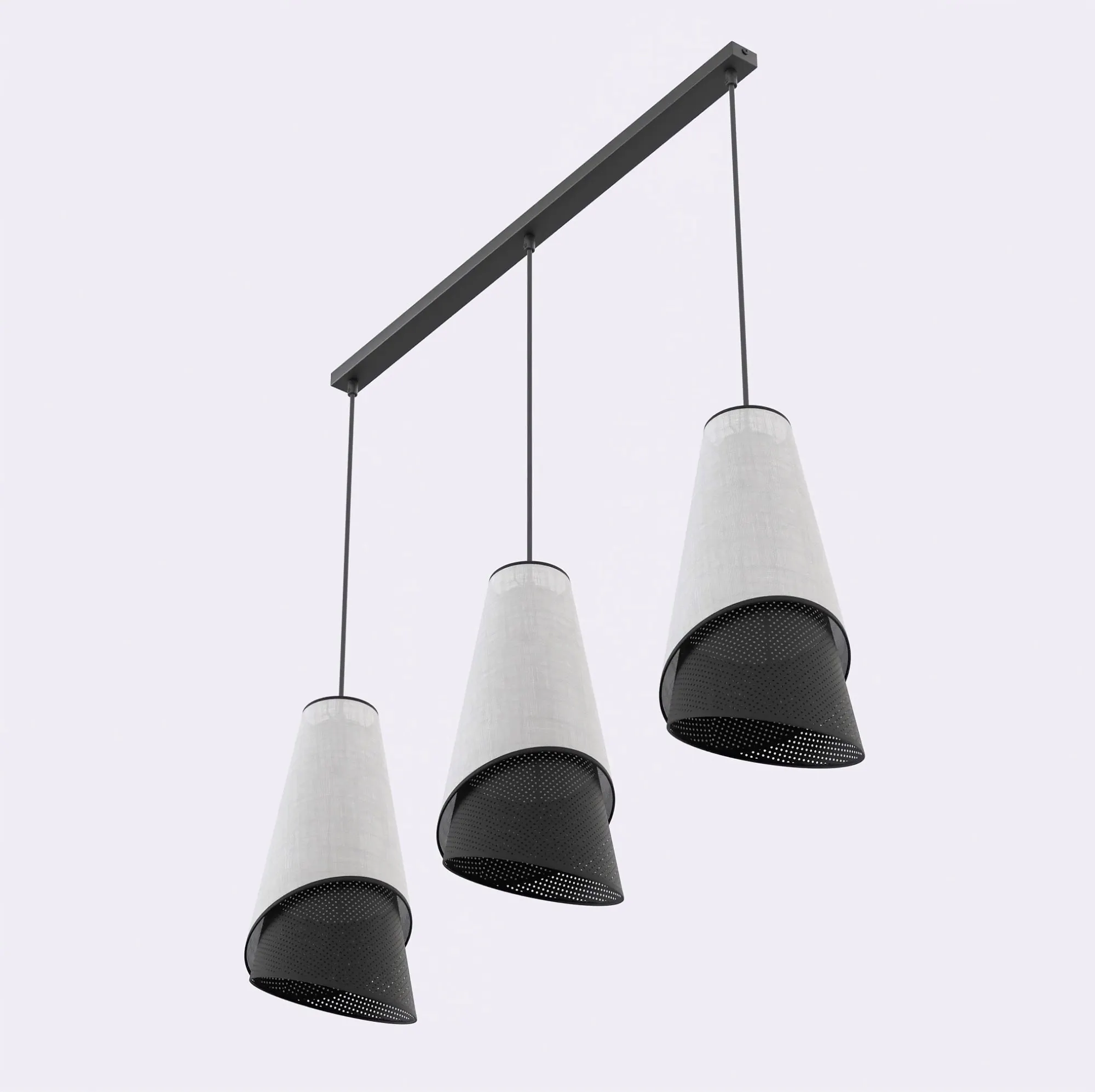 lampa wisząca, kinkiet wiszący, trzy klosze, metalowy uchwyt, kolor neutralny