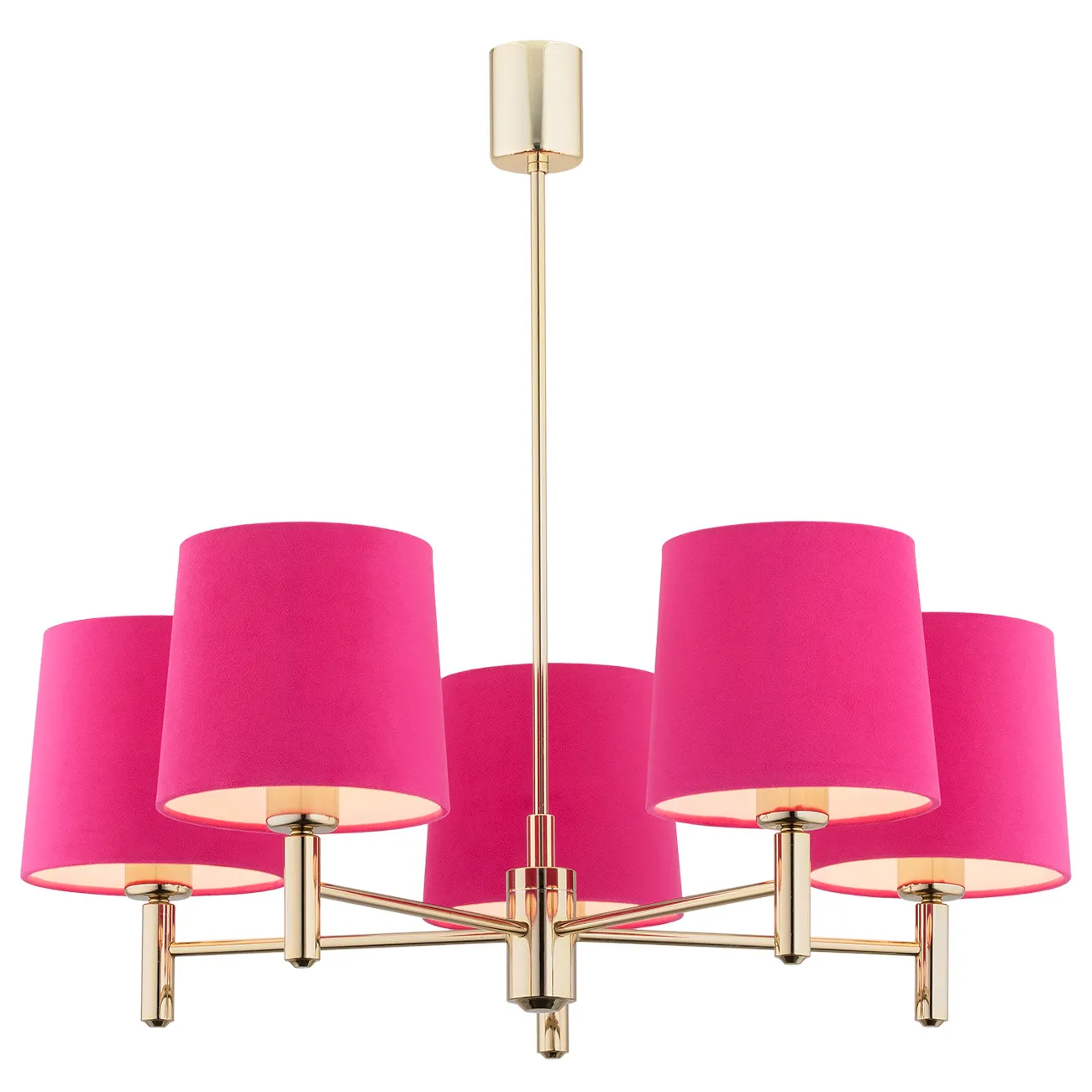 Lampa wisząca PONTE metalowa mosiądz różowe klosze 71x63cm