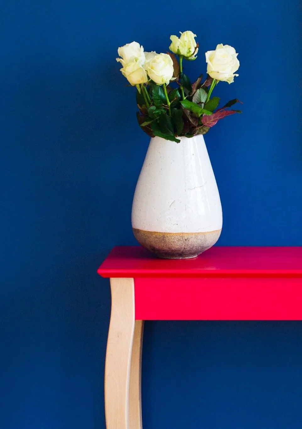 Biurko z szufladą LILLO 105x40 granatowy blat/drewniane nogi - RAGABAWDLIL315