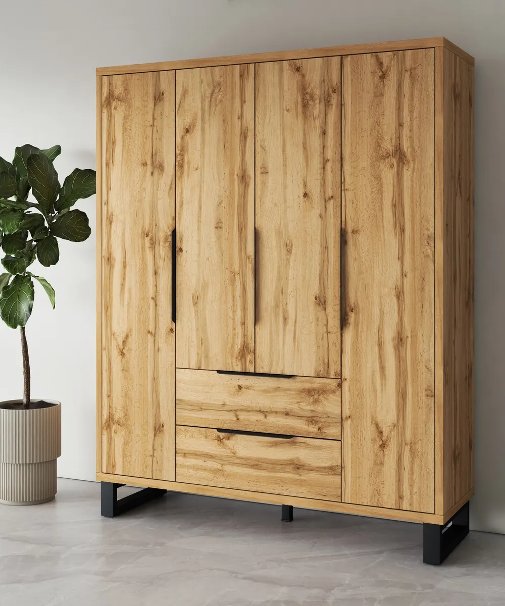 Szafa 4-drzwiowa z szufladami HALLE 210x191 dąb Wotan - 24N0NG20