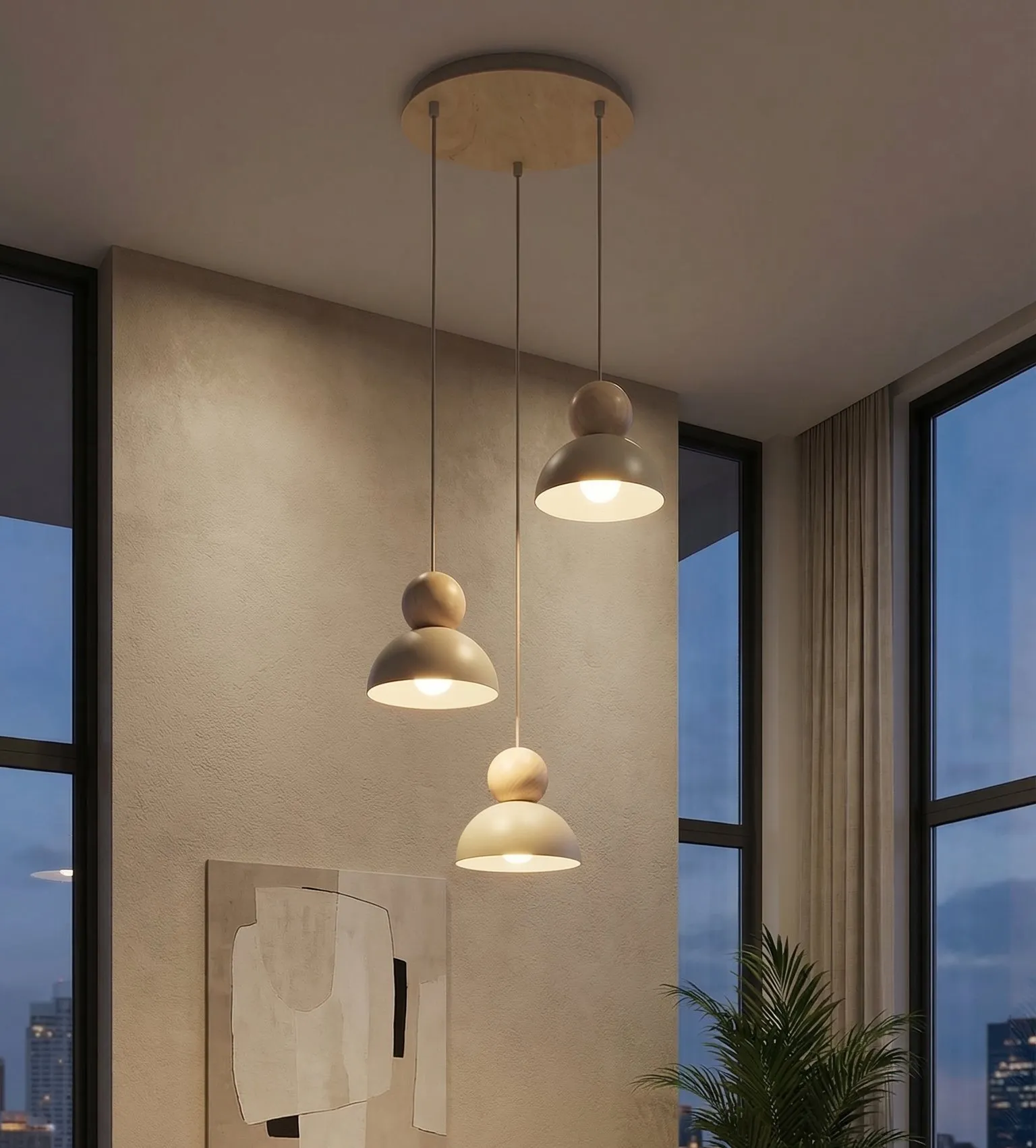 Lampa wisząca KAKI 3Prem beżowy naturalny - 1678/3PREM