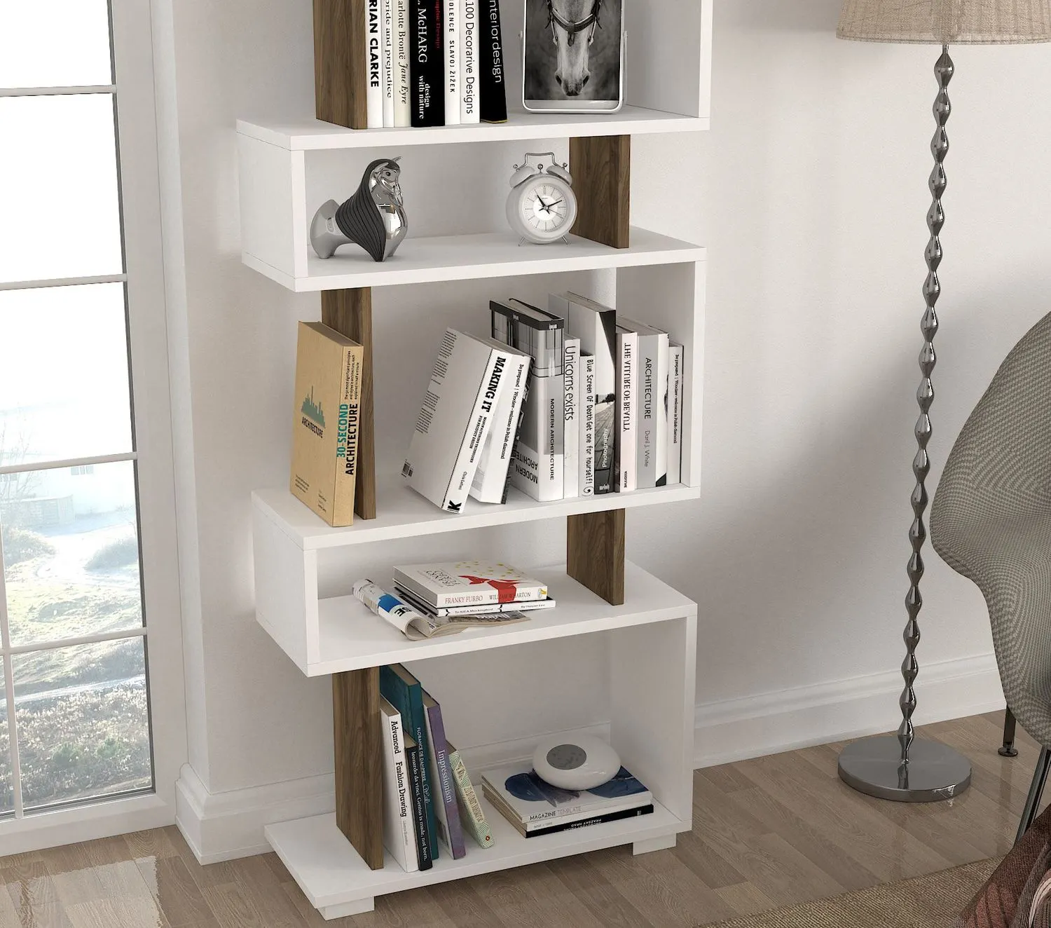 Regał niski otwarty BLOK 60x163 cm biały orzech - ASI_745DCD3606