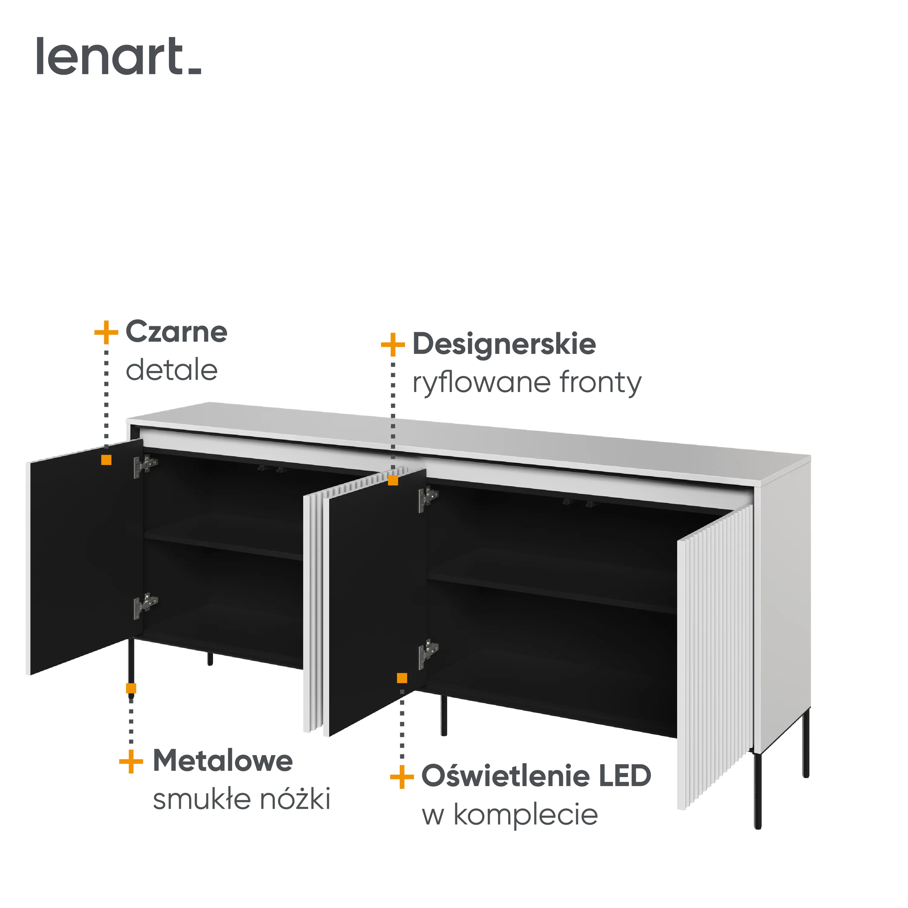 Komoda z oświetleniem TREND TR-04 4D - biały/czarny - TR4BIC-V2