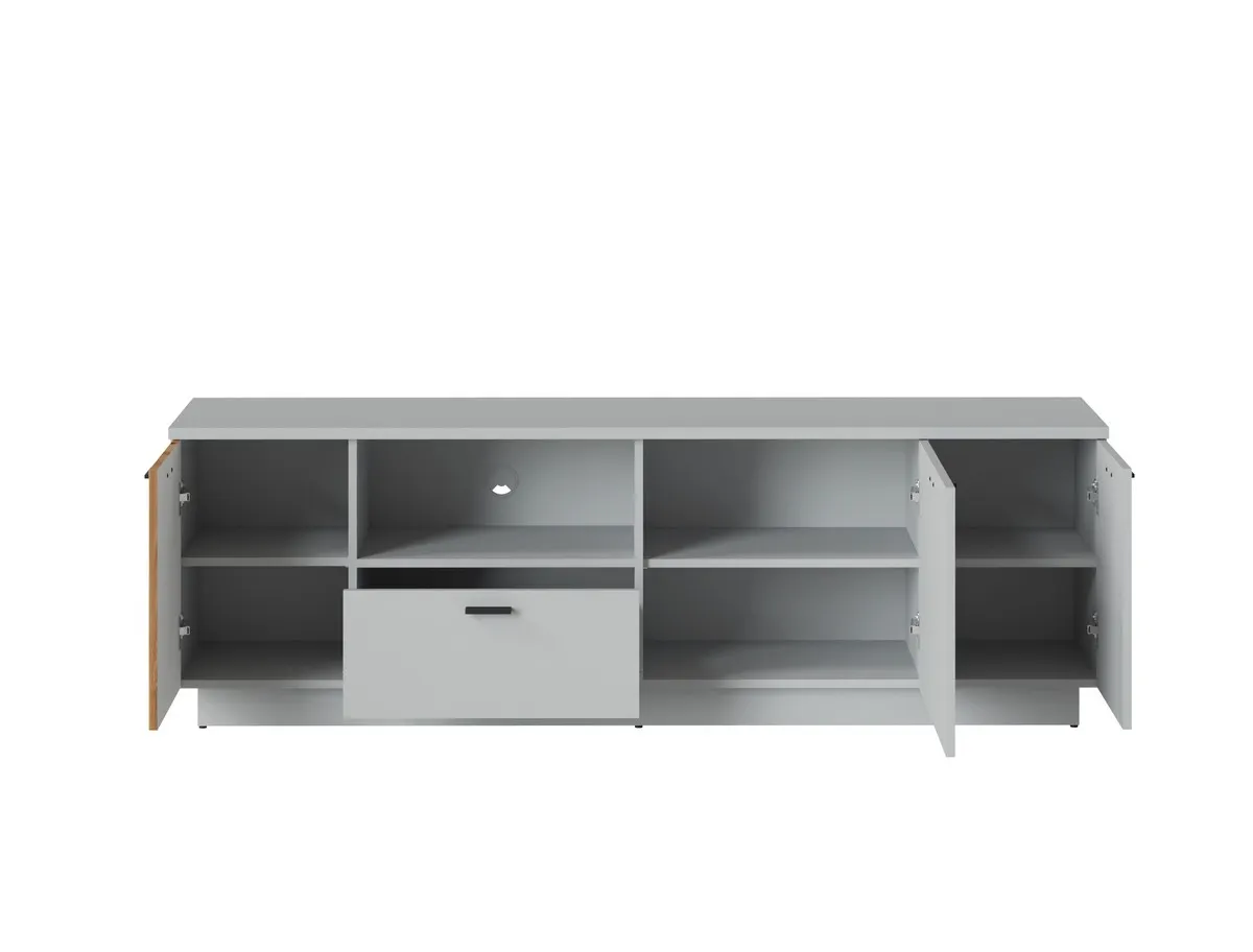 Szafka RTV 3-drzwiowa z 1 szufladą ALVERNO ALVF04 Szary, Dąb Coast Evoke, Nadruk - 6000000013231