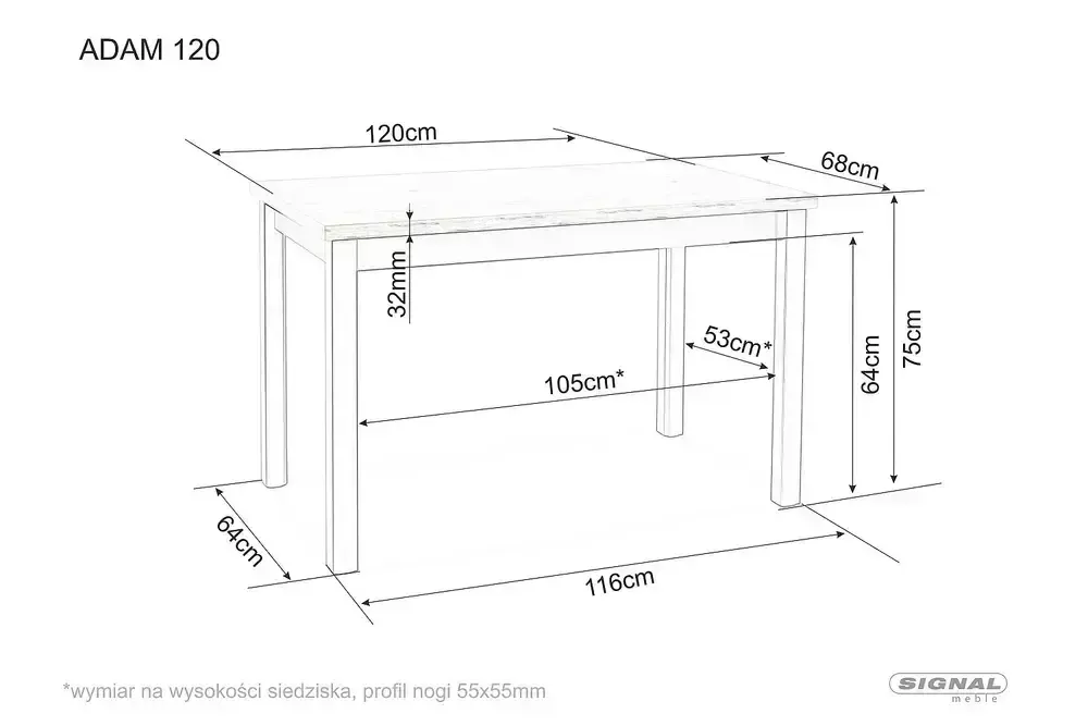 Stół ADAM 68X120 dąb cremona torro/kaszmirowy - ADAMDCTKA120