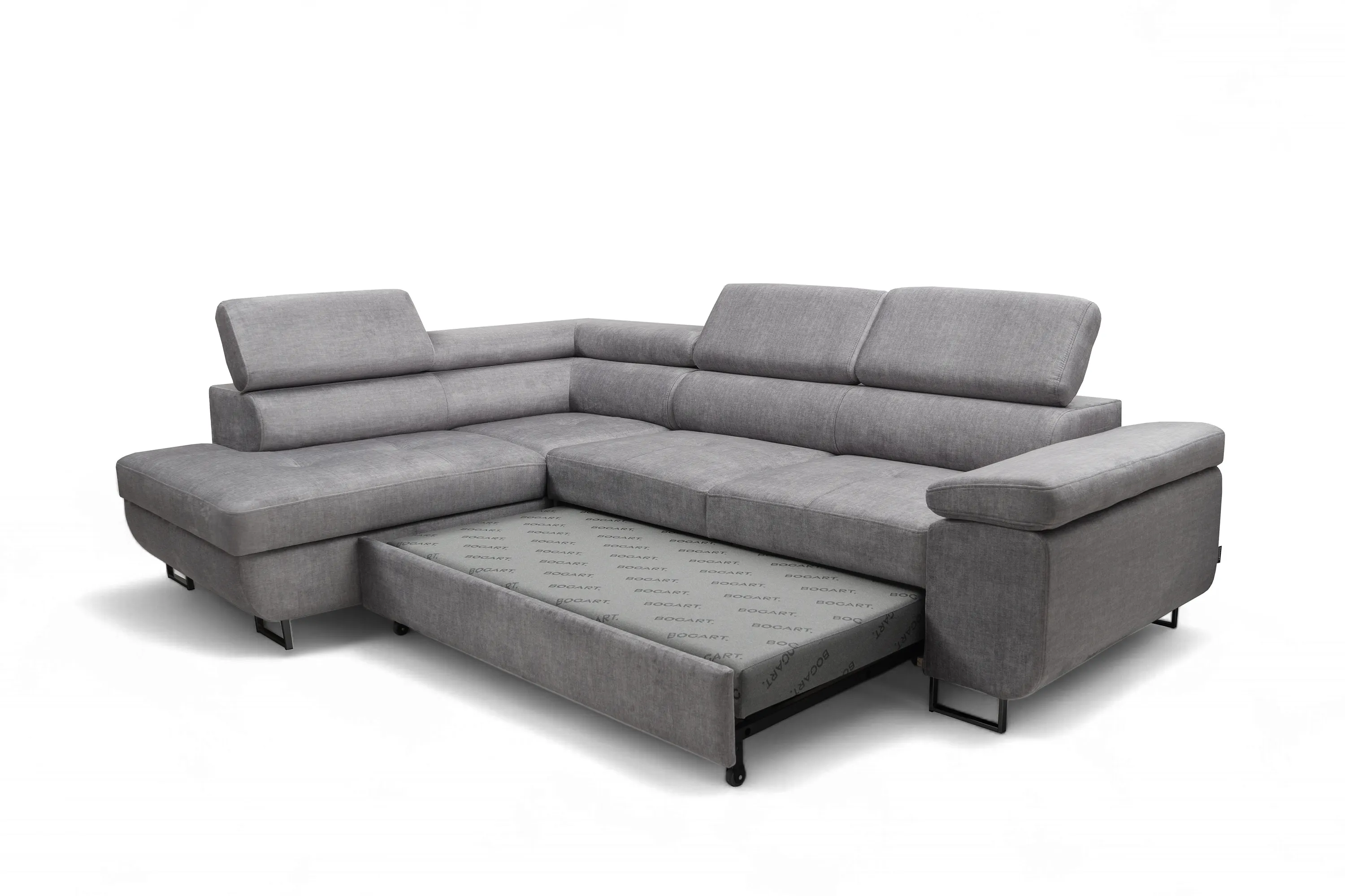 Narożnik lewostronny ANNABELLE L regulowane zagłówki nogi czarne tkanina Vogue 14 szary - B_165778