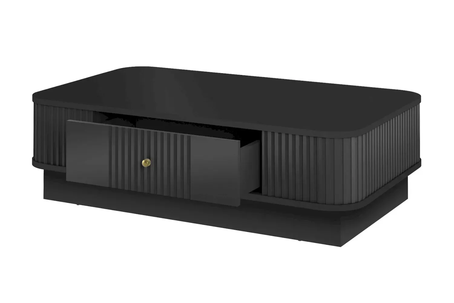 Stolik kawowy z szufladą VESPER ryflowany front - czarny złoty uchwyt cokół - B_169463