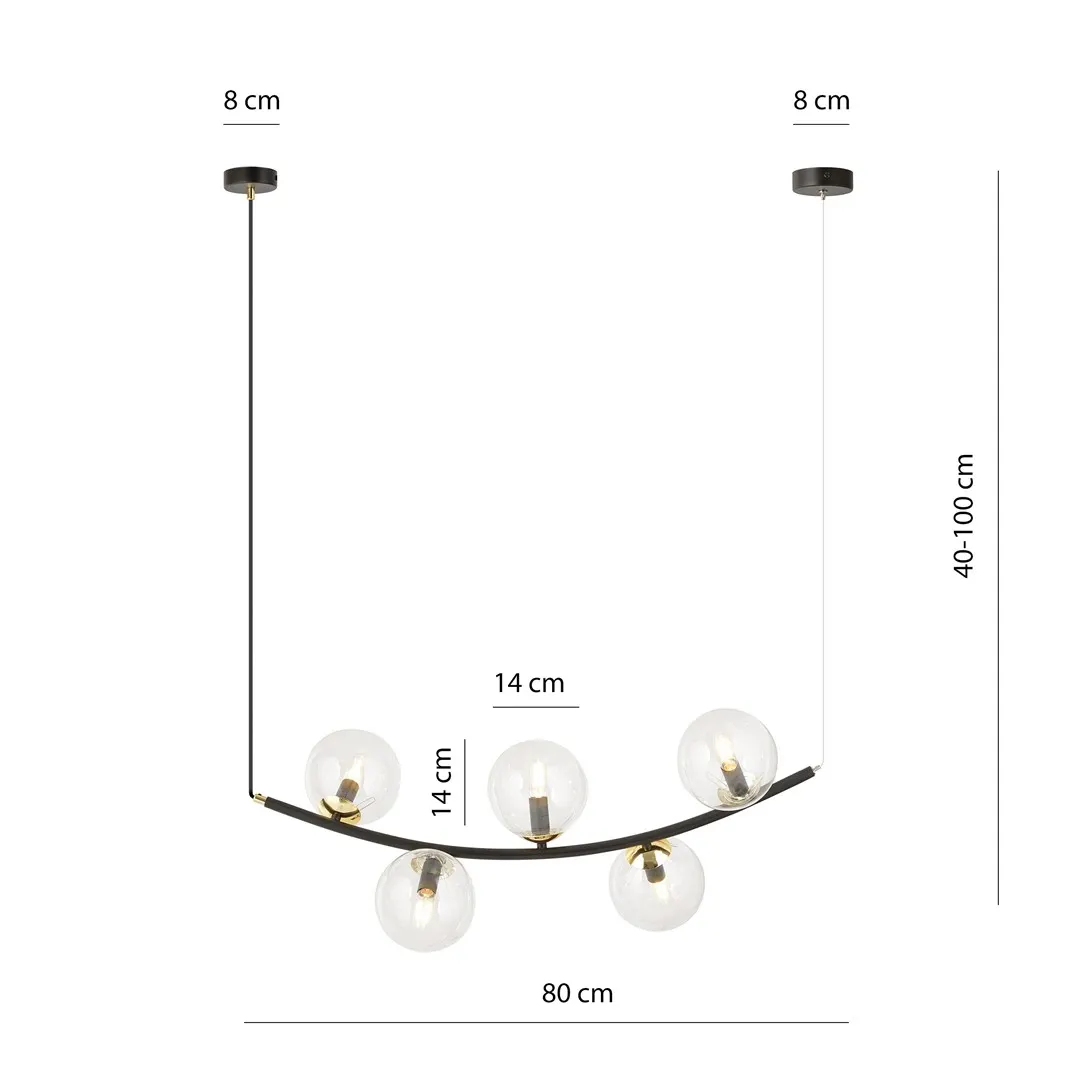 Lampa wisząca RITZ 5  czarny złoty transparentny — zdjęcie 4