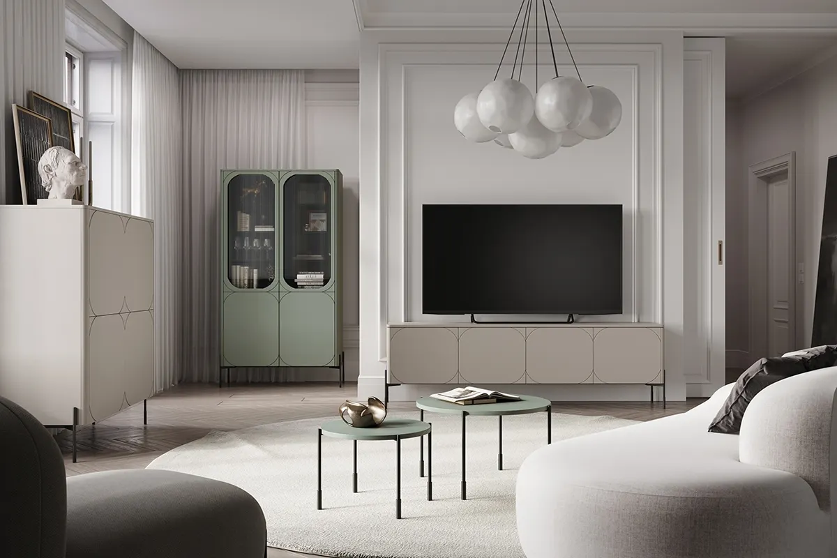 Komoda wysoka SONATIA 120 - kremowy - czarne nogi - B_149178