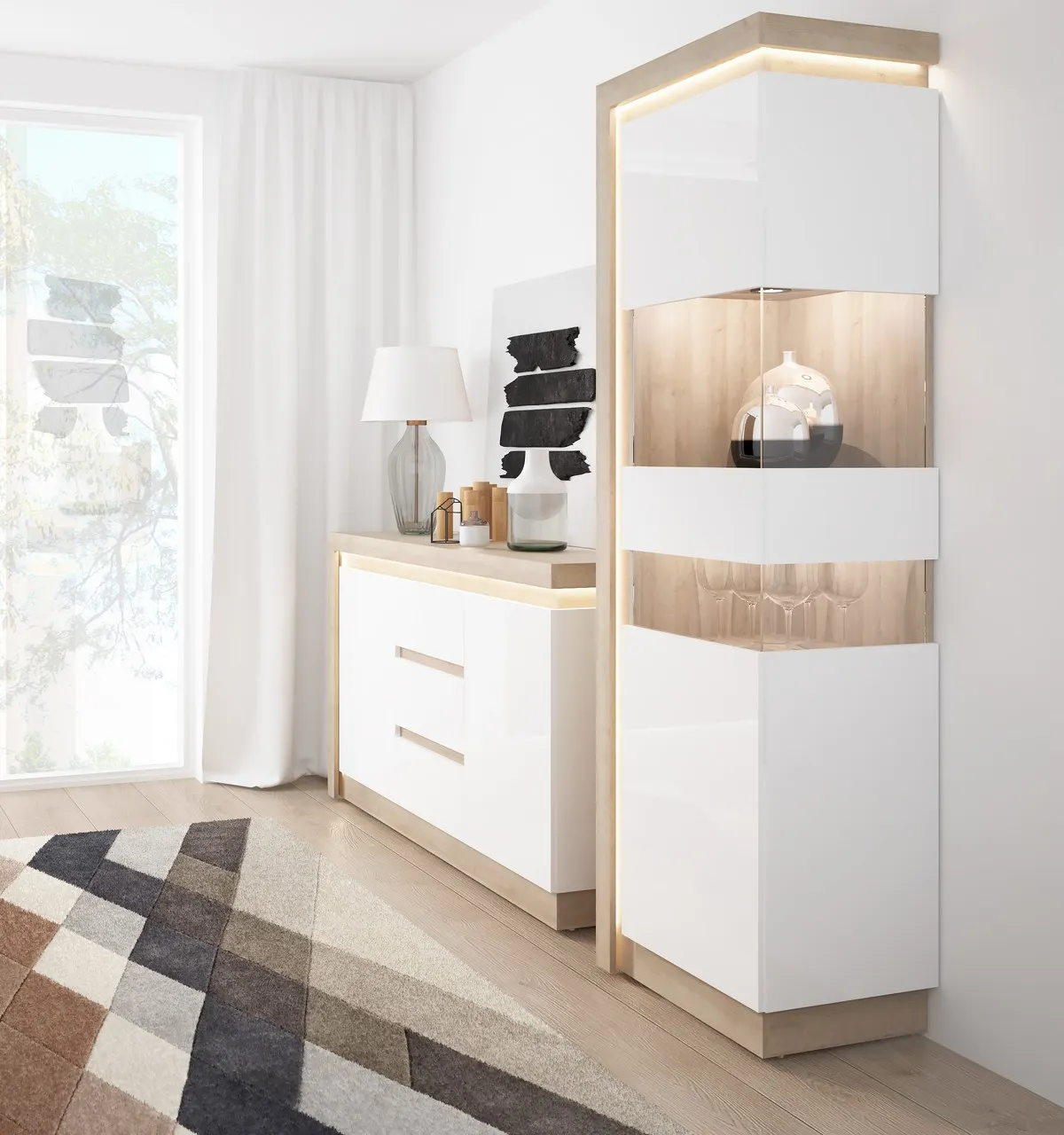 KOMODA LYON LYOK01 DĄB RIVIERA JASNA / BIAŁY HG - 6001114000003