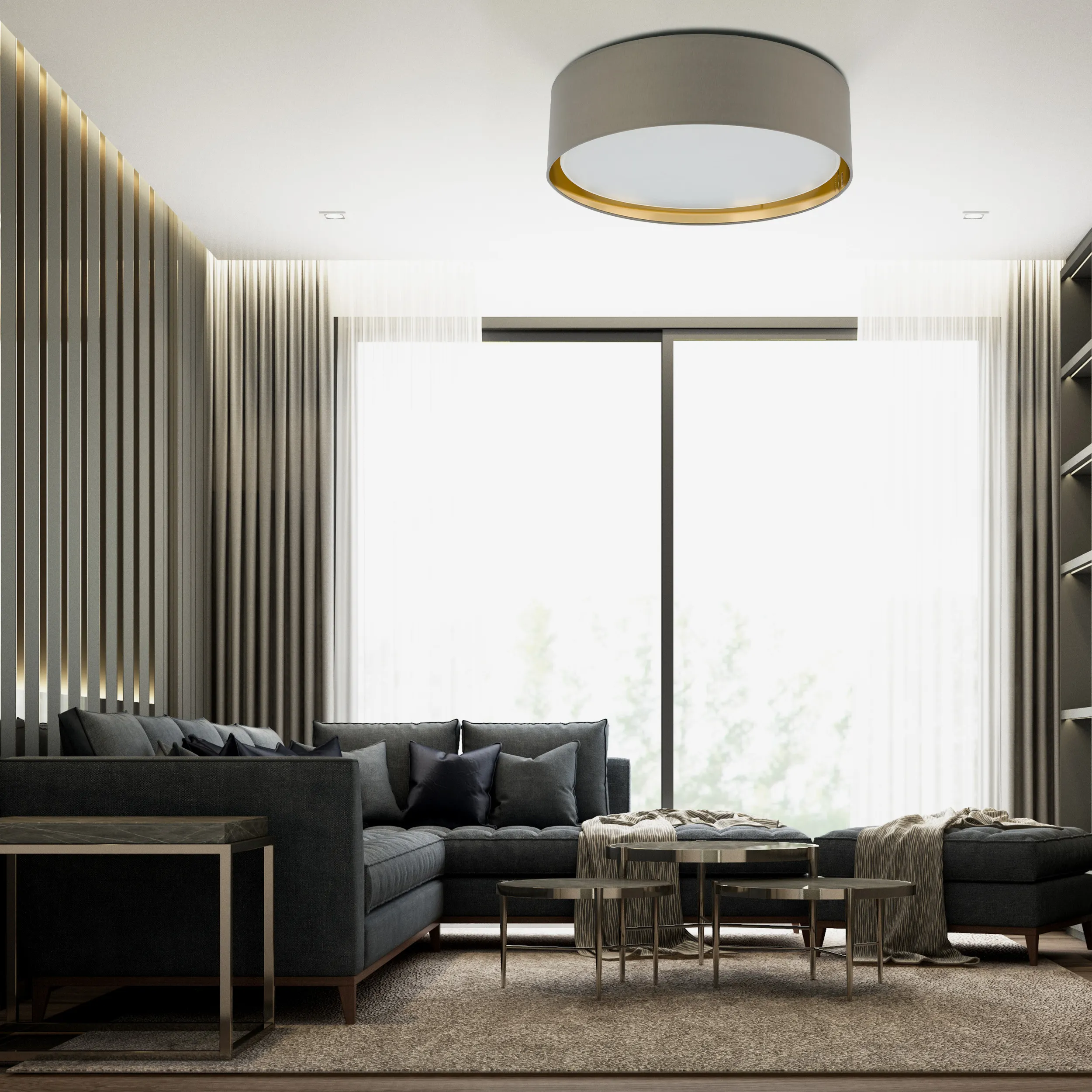 Lampa sufitowa BILBAO beżowa złota wewnątrz biały klosz okrągła 60x17cm - TK_4399