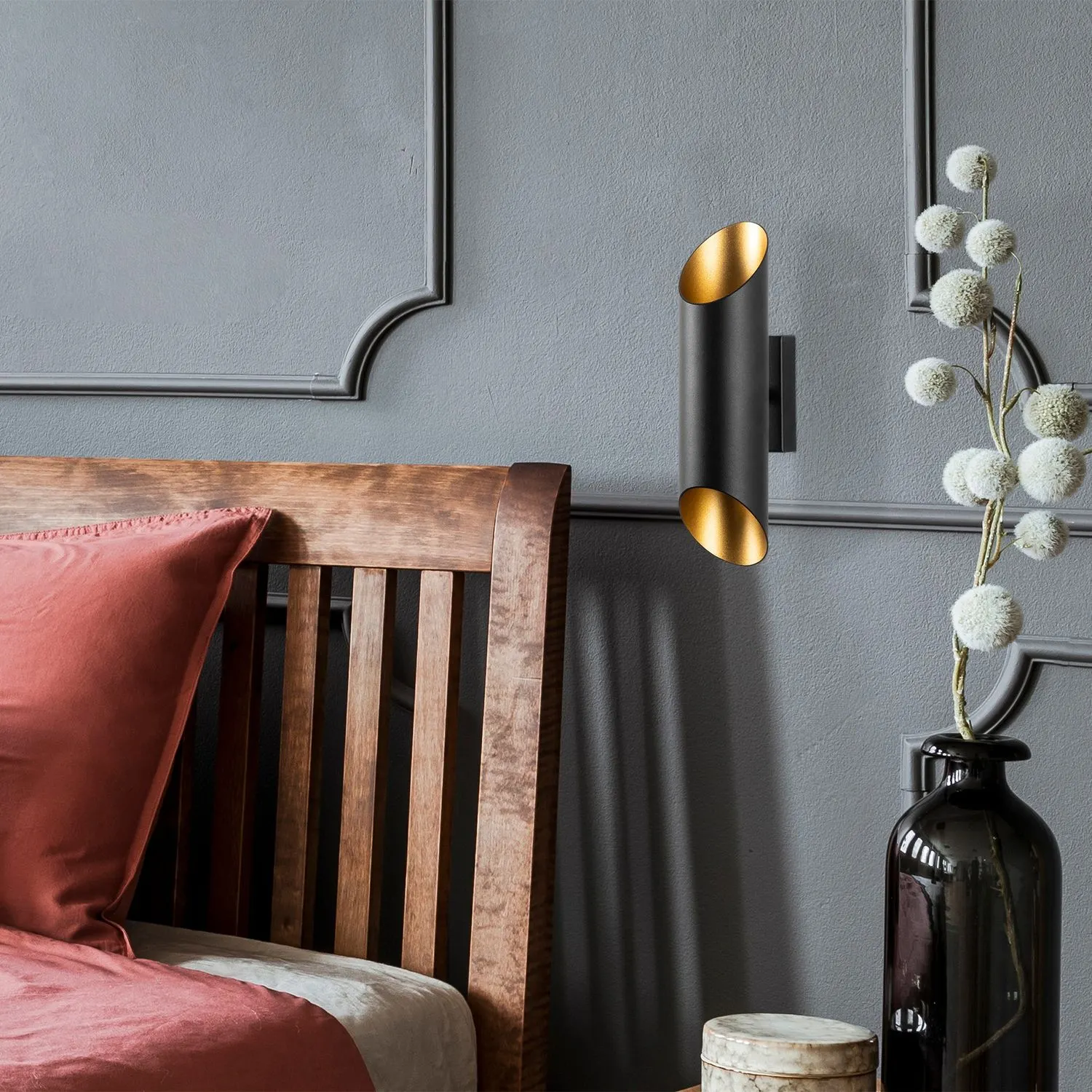 Lampa ścienna kinkiet CUT 12x30 cm czarna złota - ASI_942FLG1274