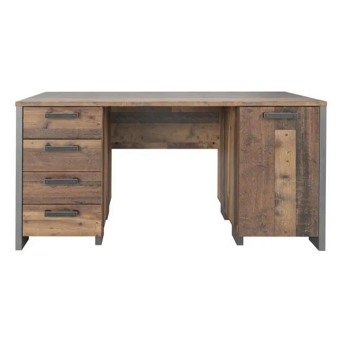 Biurko z szafką i 4 szufladami CLIF60x155 cm - old wood vintage, beton - CLFB221-C546