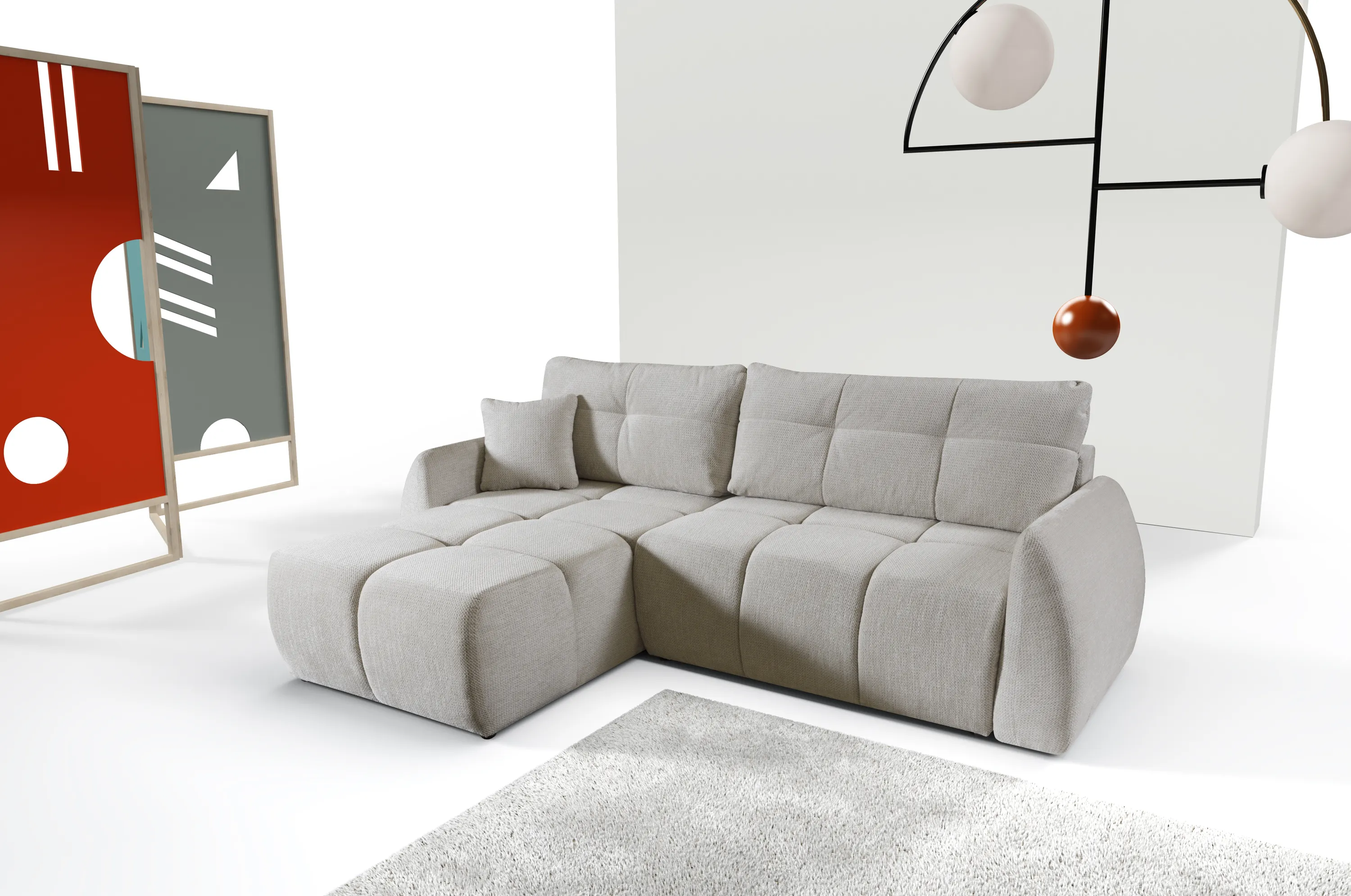 Narożnik rozkładany z pojemnikiem SANCHO ARTICO NATA 255 cm L/P beżowy - SANCHO_ARTICO_NATA