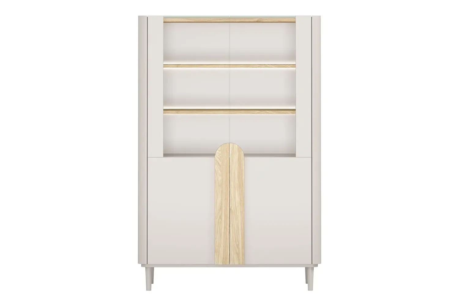 Witryna 2-drzwiowa AMILIO 100 oświetlenie LED - cashmere / dąb olejowany uchwyty dąb jasny nogi cashmere - B_169212